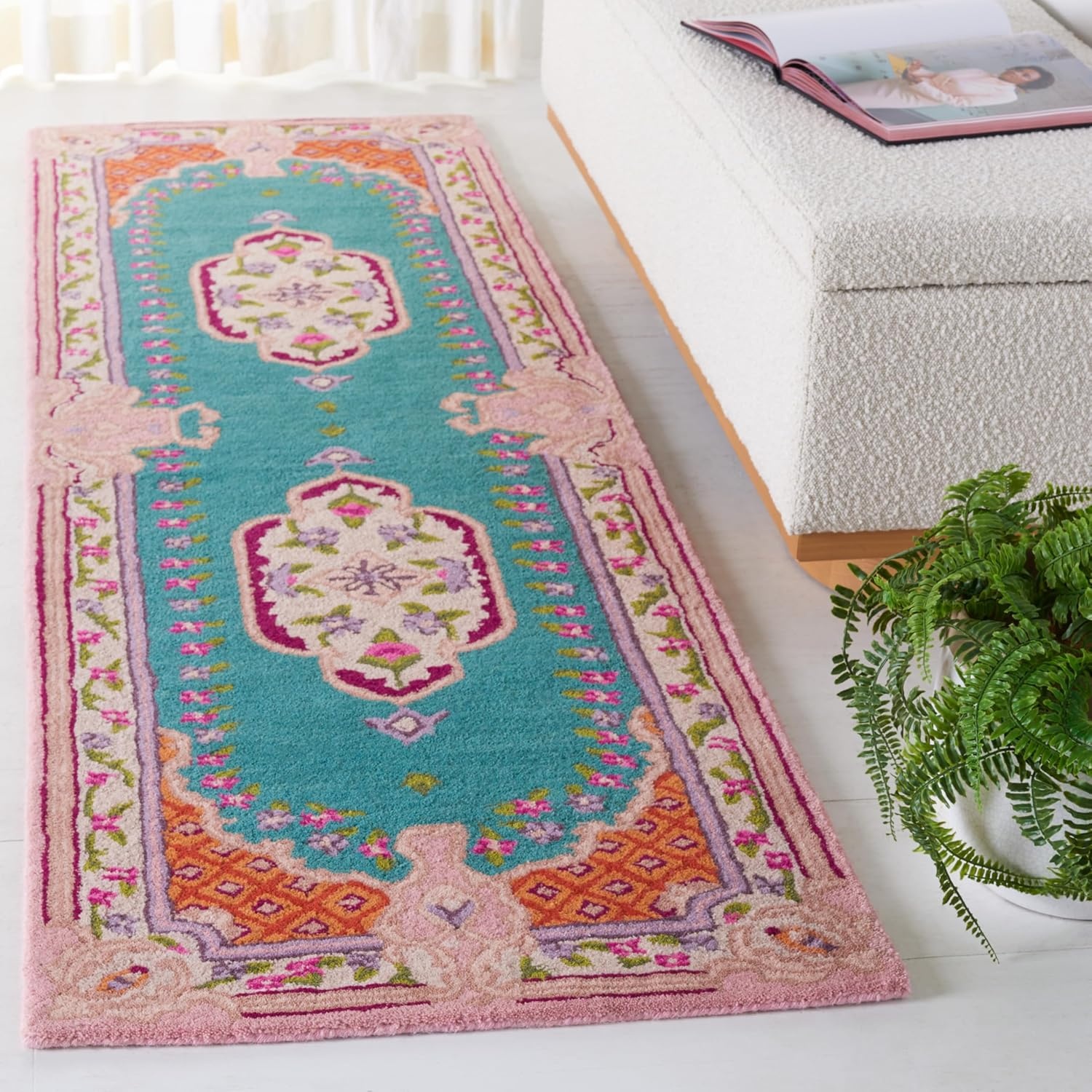 image:imageSAFAVIEH Area Rug 8x10 Bellagio Collection Large Blue amp Pink Handmade Wool Medallion Design Ideal for Living Room Bedroom Office Dining Space BLG535MBluePink