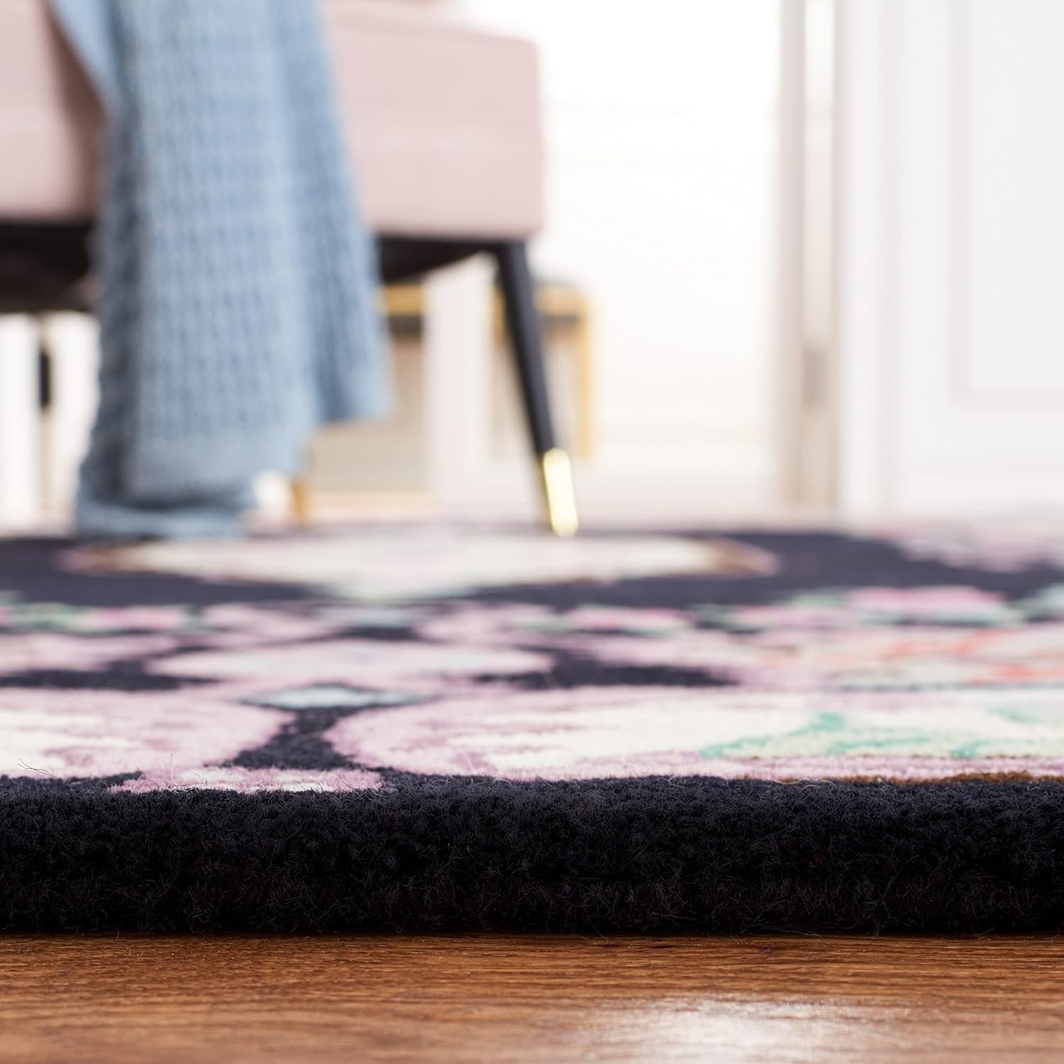 image:imageSAFAVIEH Area Rug 8x10 Bellagio Collection Large Blue amp Pink Handmade Wool Medallion Design Ideal for Living Room Bedroom Office Dining Space BLG535MBlackIvory