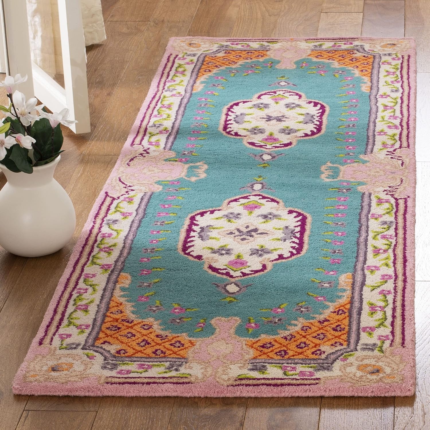 image:imageSAFAVIEH Area Rug 8x10 Bellagio Collection Large Blue amp Pink Handmade Wool Medallion Design Ideal for Living Room Bedroom Office Dining Space BLG535MBluePink