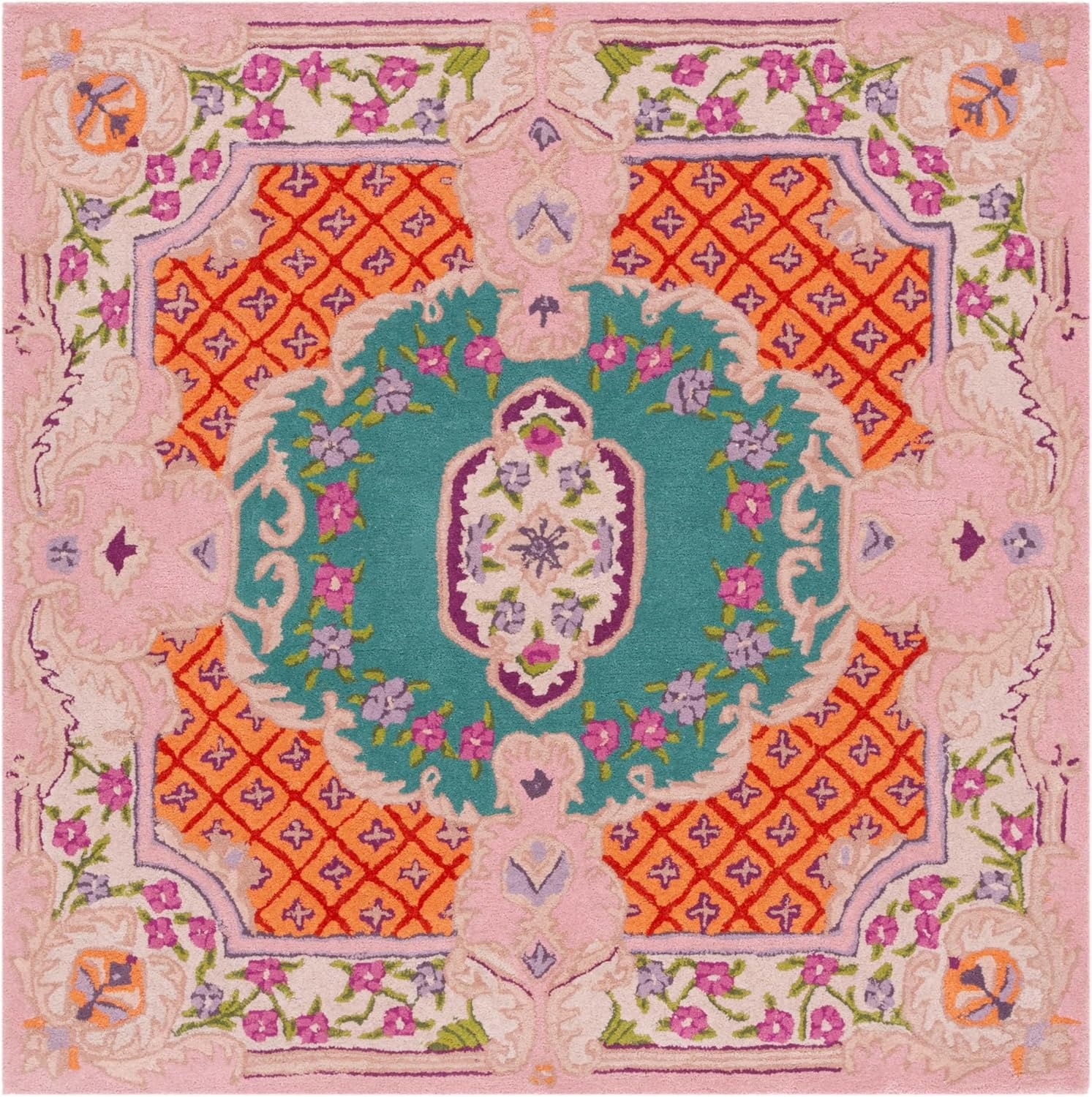 image:imageSAFAVIEH Area Rug 8x10 Bellagio Collection Large Blue amp Pink Handmade Wool Medallion Design Ideal for Living Room Bedroom Office Dining Space BLG535MBluePink