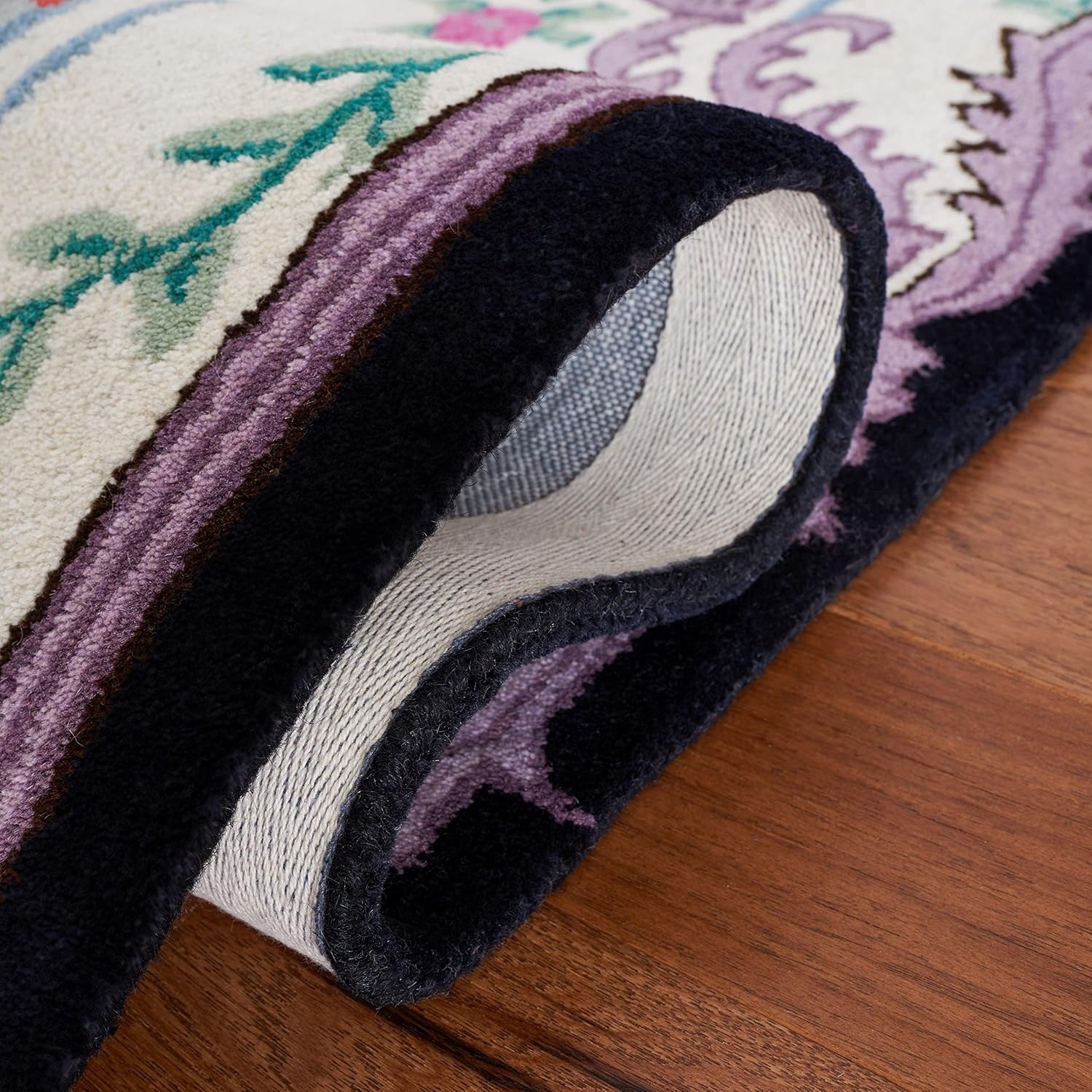 image:imageSAFAVIEH Area Rug 8x10 Bellagio Collection Large Blue amp Pink Handmade Wool Medallion Design Ideal for Living Room Bedroom Office Dining Space BLG535MIvoryBlack