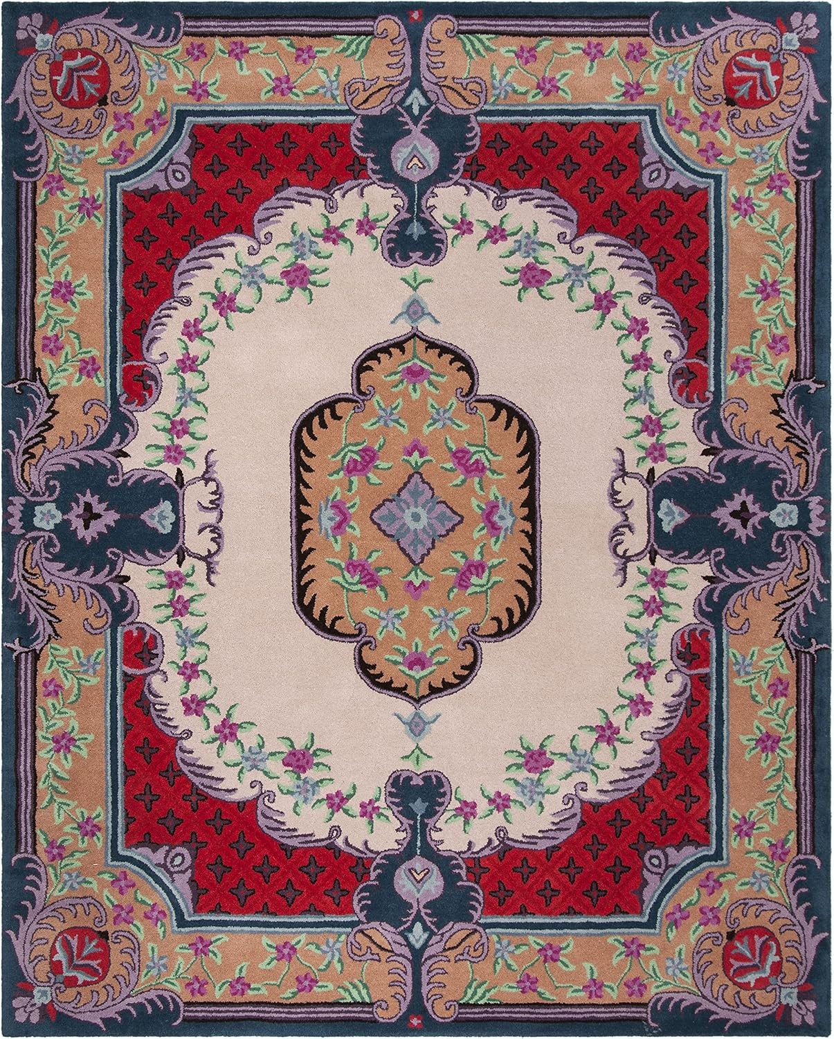 image:imageSAFAVIEH Area Rug 8x10 Bellagio Collection Large Blue amp Pink Handmade Wool Medallion Design Ideal for Living Room Bedroom Office Dining Space BLG535MIvoryPink