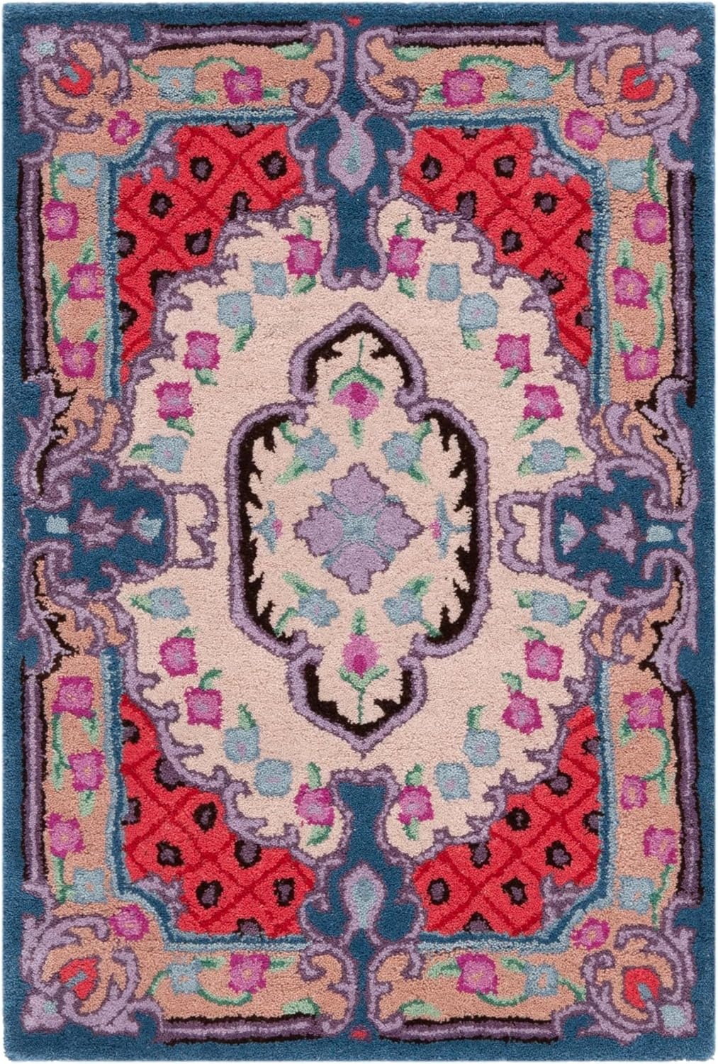 image:imageSAFAVIEH Area Rug 8x10 Bellagio Collection Large Blue amp Pink Handmade Wool Medallion Design Ideal for Living Room Bedroom Office Dining Space BLG535MIvoryPink