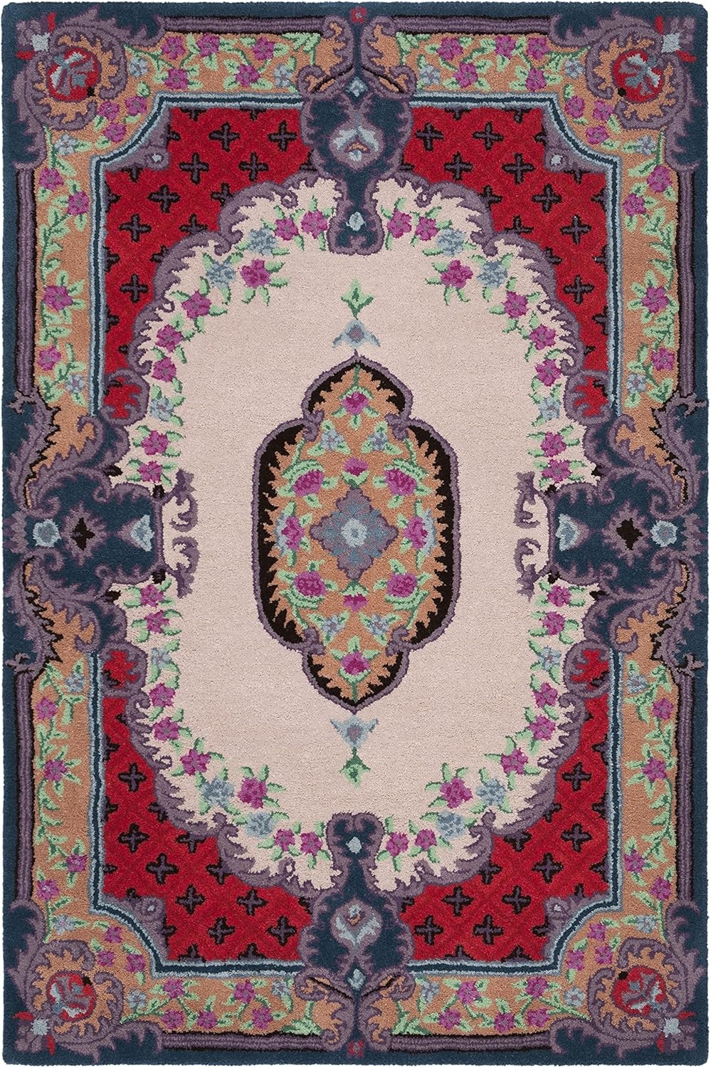 image:imageSAFAVIEH Area Rug 8x10 Bellagio Collection Large Blue amp Pink Handmade Wool Medallion Design Ideal for Living Room Bedroom Office Dining Space BLG535MIvoryPink