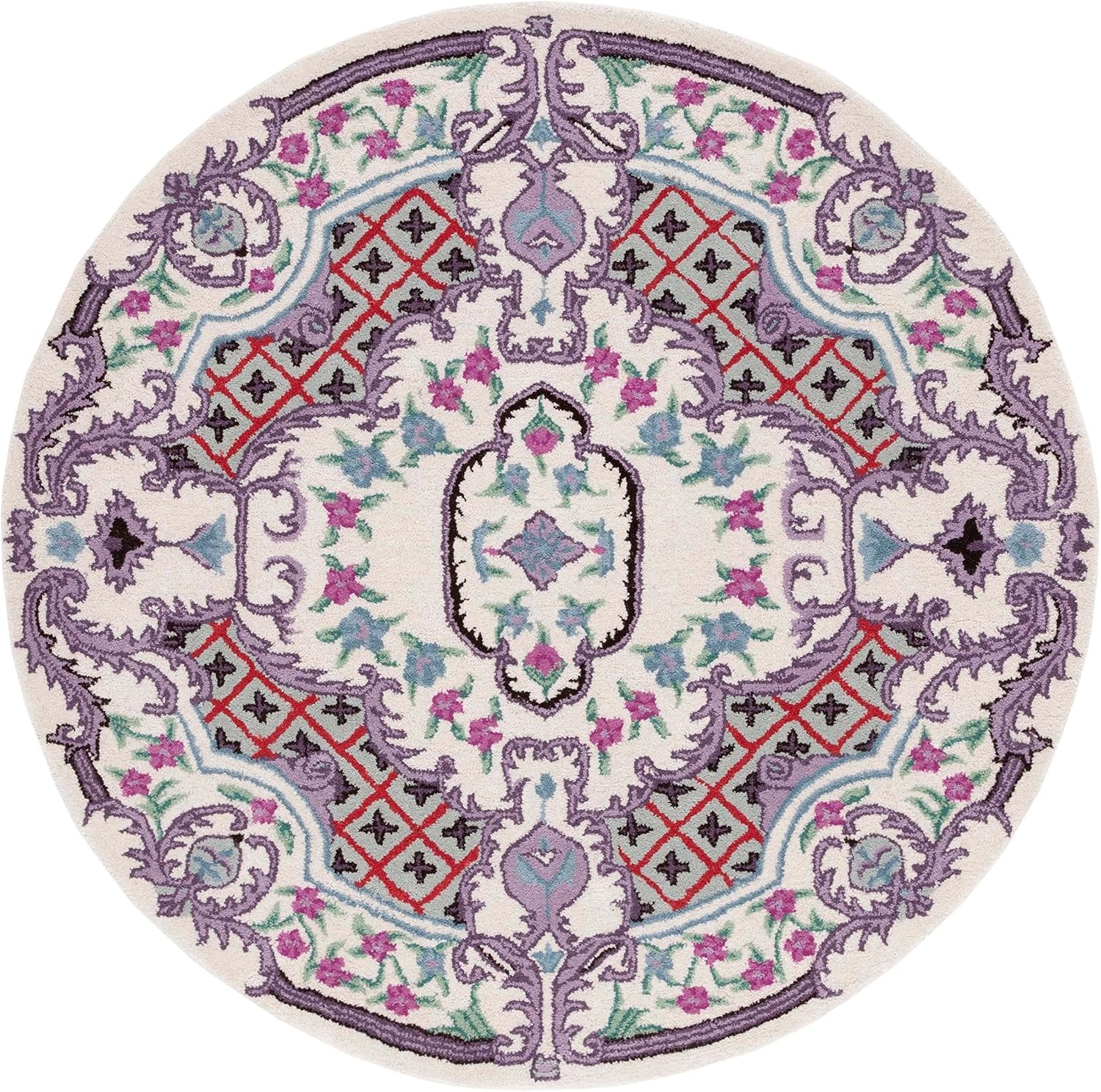 image:imageSAFAVIEH Area Rug 8x10 Bellagio Collection Large Blue amp Pink Handmade Wool Medallion Design Ideal for Living Room Bedroom Office Dining Space BLG535MIvory