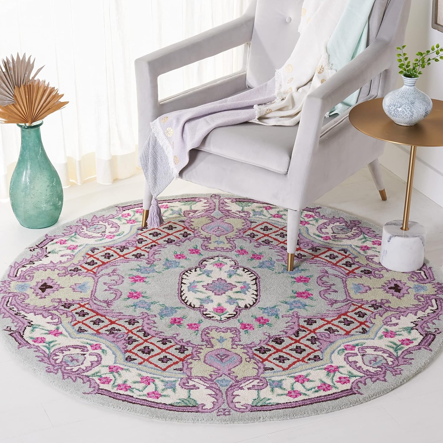 image:imageSAFAVIEH Area Rug 8x10 Bellagio Collection Large Blue amp Pink Handmade Wool Medallion Design Ideal for Living Room Bedroom Office Dining Space BLG535MLight GreenIvory