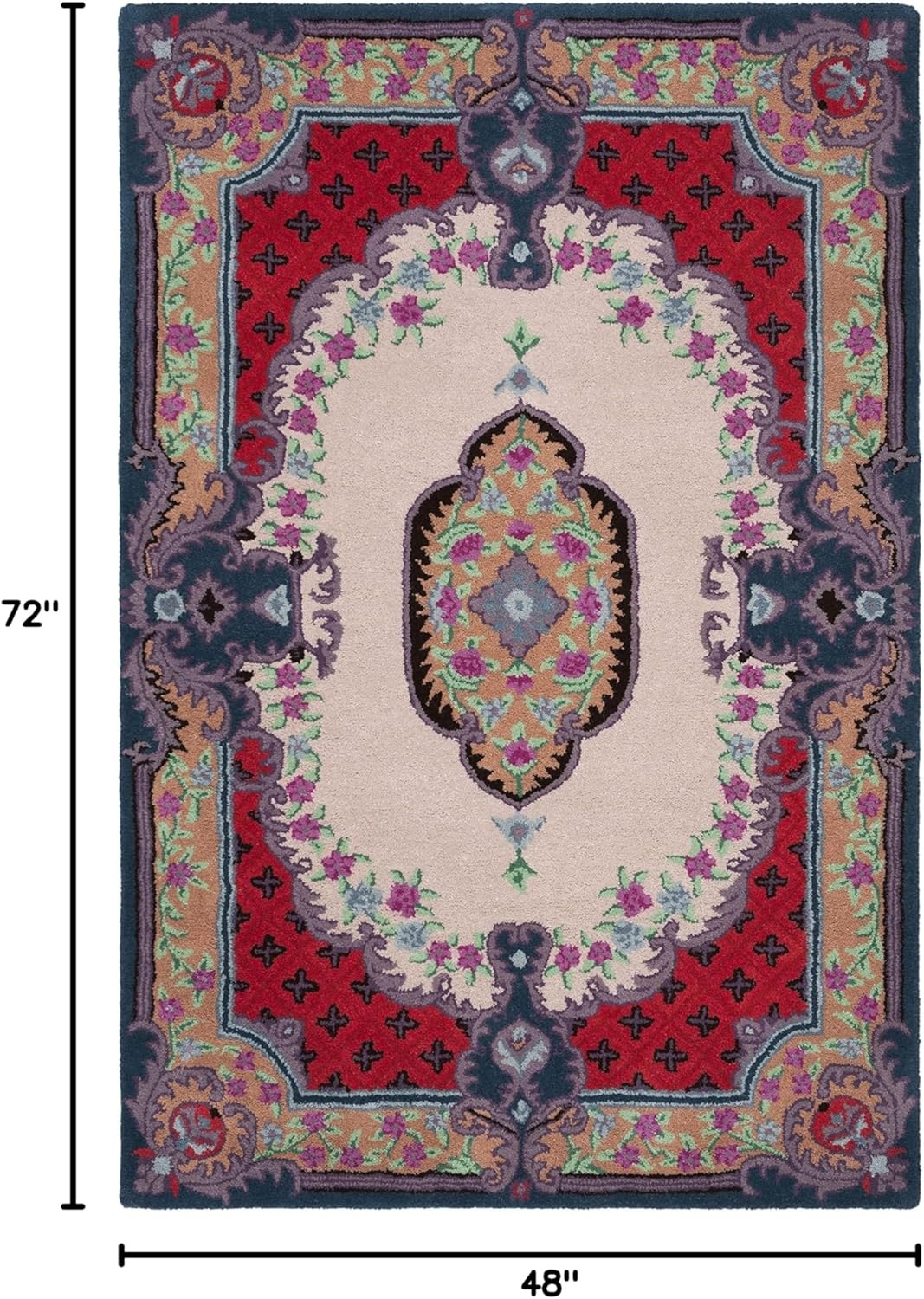 image:imageSAFAVIEH Area Rug 8x10 Bellagio Collection Large Blue amp Pink Handmade Wool Medallion Design Ideal for Living Room Bedroom Office Dining Space BLG535MIvoryPink