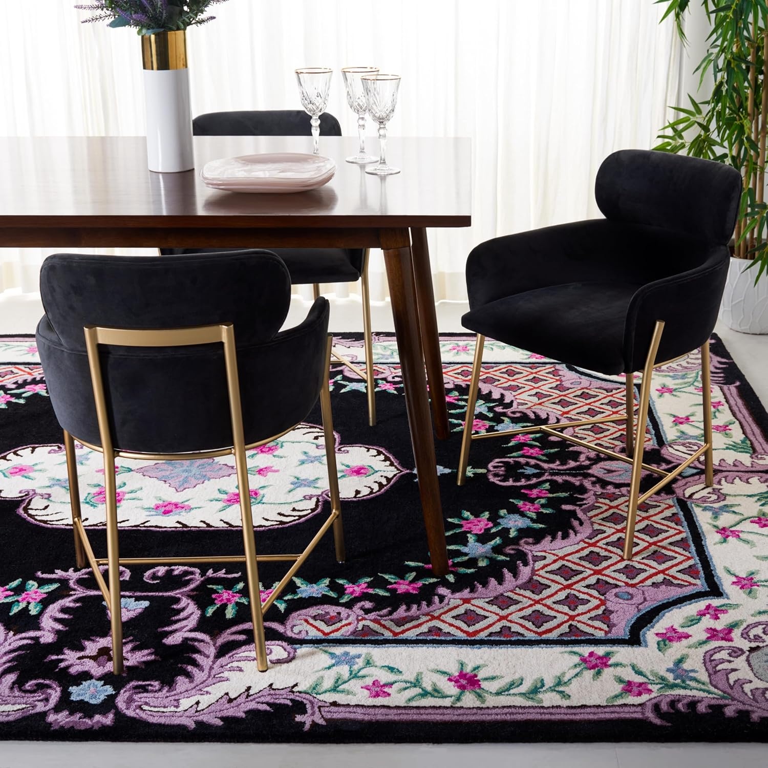 image:imageSAFAVIEH Area Rug 8x10 Bellagio Collection Large Blue amp Pink Handmade Wool Medallion Design Ideal for Living Room Bedroom Office Dining Space BLG535MBlackIvory
