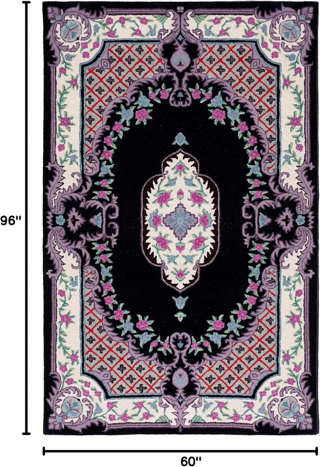 image:imageSAFAVIEH Area Rug 8x10 Bellagio Collection Large Blue amp Pink Handmade Wool Medallion Design Ideal for Living Room Bedroom Office Dining Space BLG535MBlackIvory