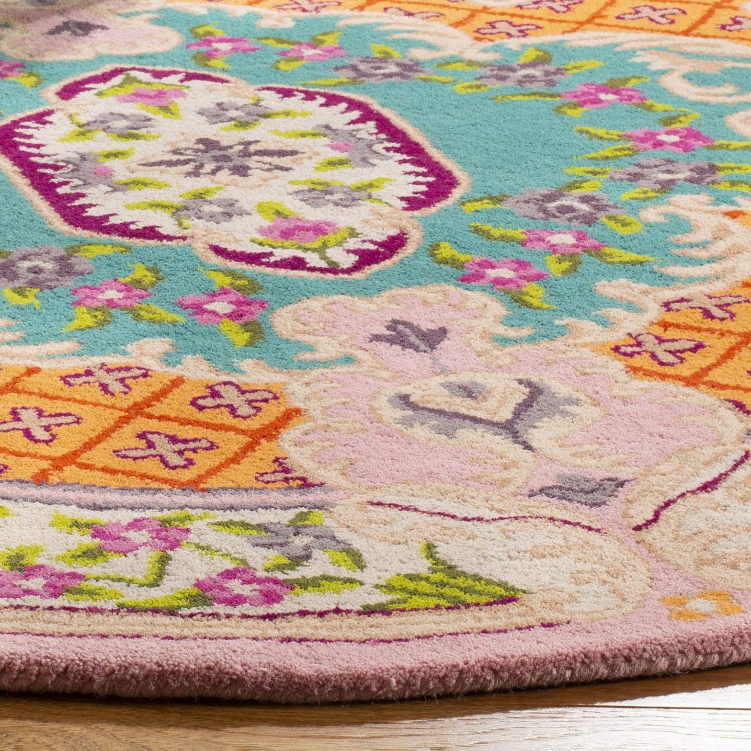 image:imageSAFAVIEH Area Rug 8x10 Bellagio Collection Large Blue amp Pink Handmade Wool Medallion Design Ideal for Living Room Bedroom Office Dining Space BLG535MBluePink