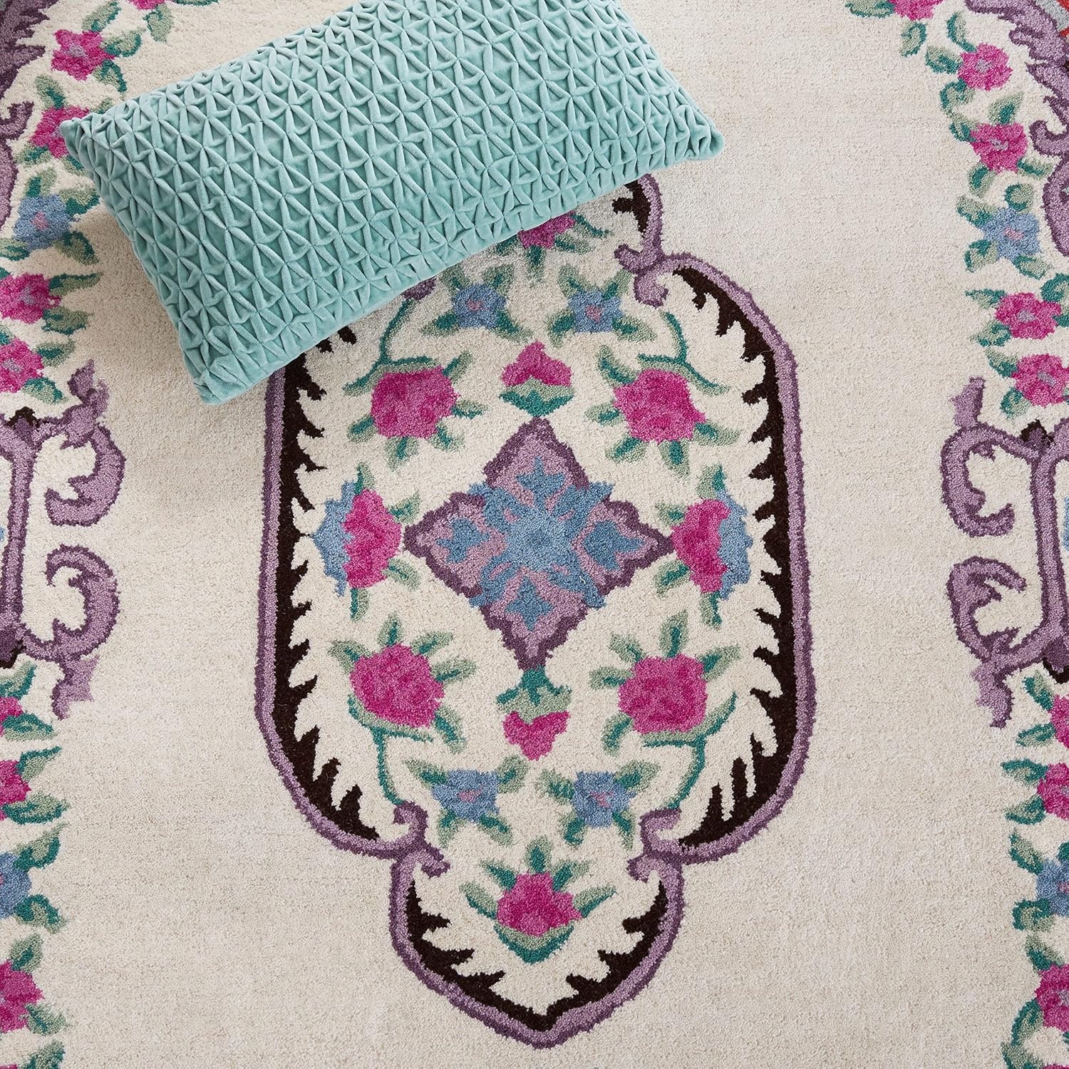 image:imageSAFAVIEH Area Rug 8x10 Bellagio Collection Large Blue amp Pink Handmade Wool Medallion Design Ideal for Living Room Bedroom Office Dining Space BLG535MIvory