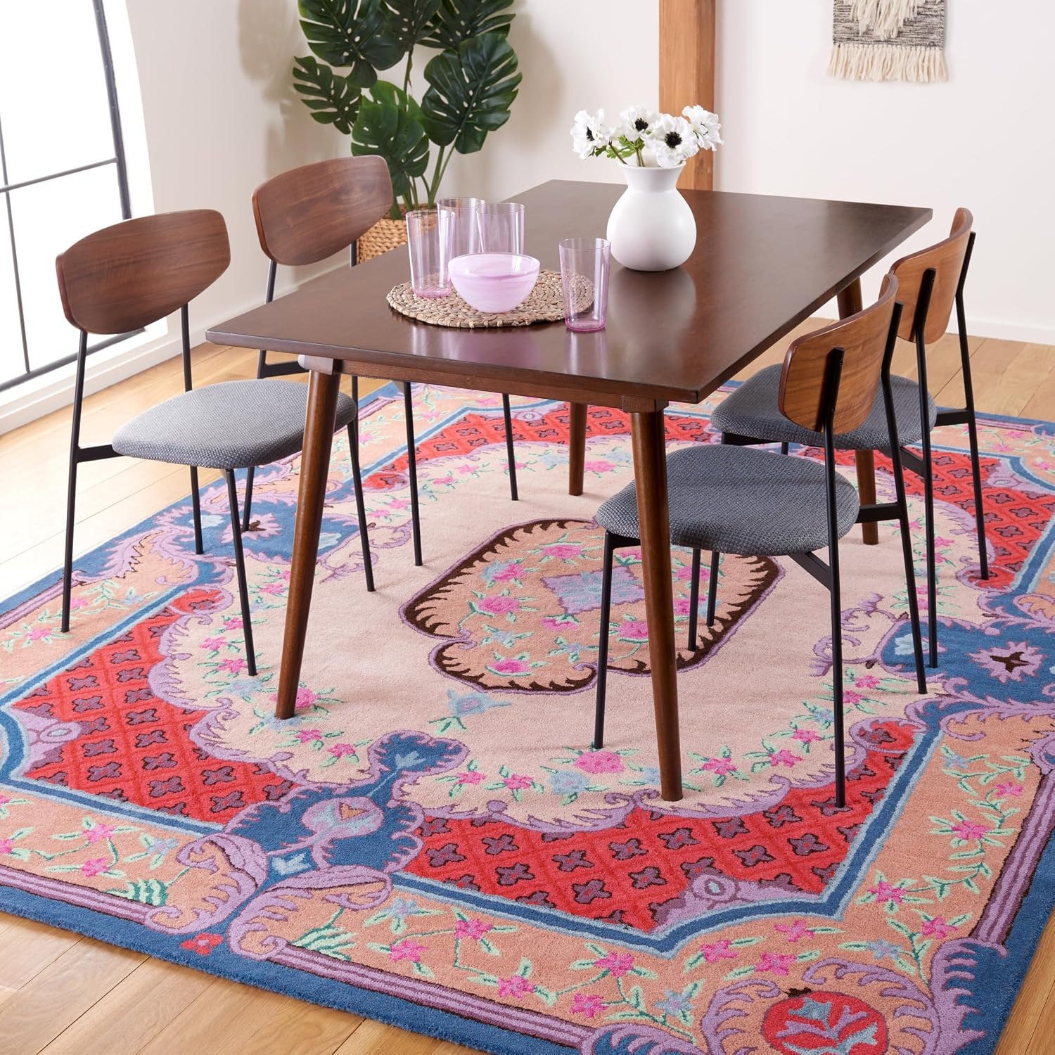 image:imageSAFAVIEH Area Rug 8x10 Bellagio Collection Large Blue amp Pink Handmade Wool Medallion Design Ideal for Living Room Bedroom Office Dining Space BLG535MIvoryPink