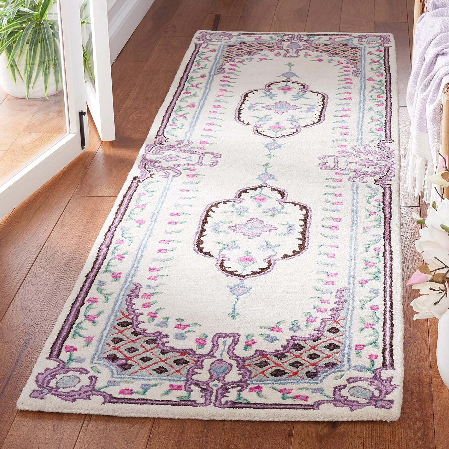 image:imageSAFAVIEH Area Rug 8x10 Bellagio Collection Large Blue amp Pink Handmade Wool Medallion Design Ideal for Living Room Bedroom Office Dining Space BLG535MIvory