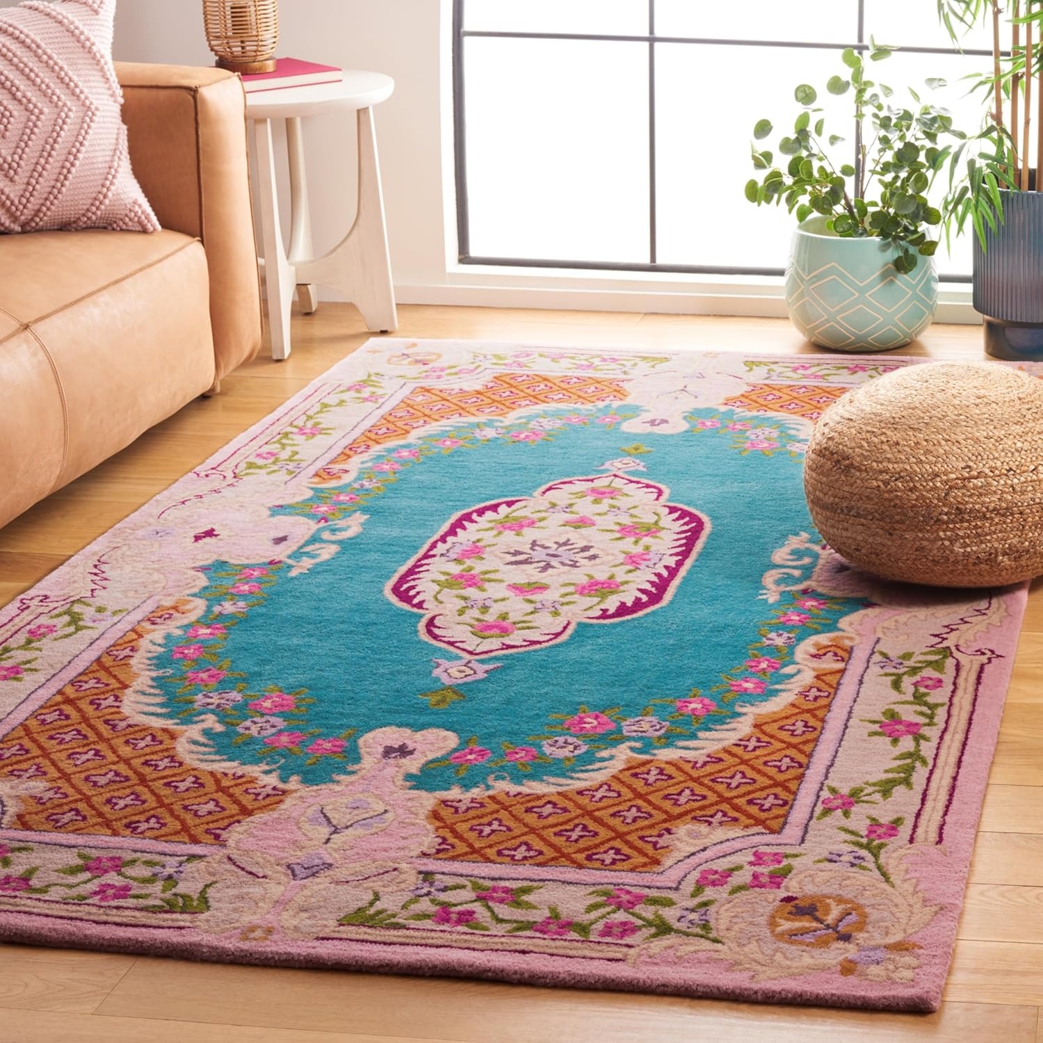 image:imageSAFAVIEH Area Rug 8x10 Bellagio Collection Large Blue amp Pink Handmade Wool Medallion Design Ideal for Living Room Bedroom Office Dining Space BLG535MBluePink