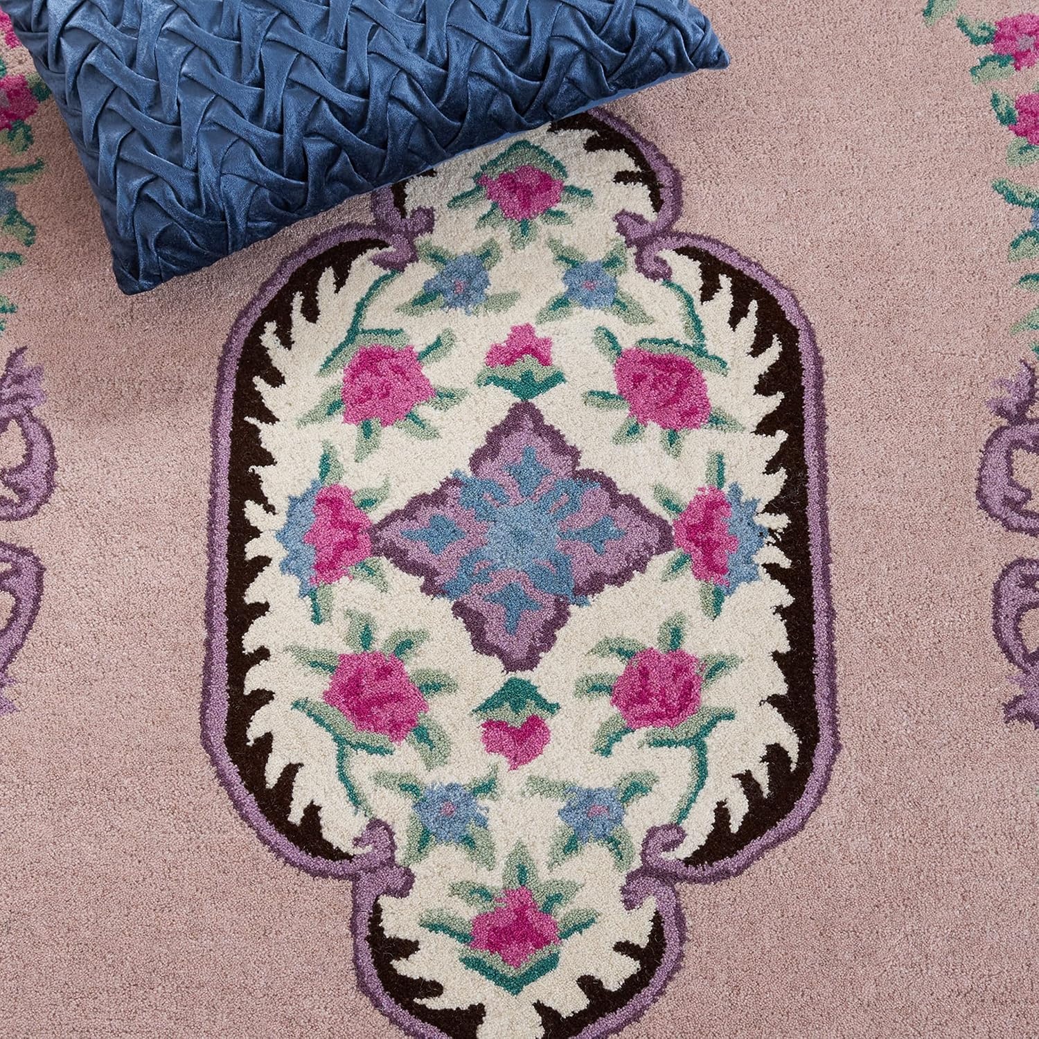 image:imageSAFAVIEH Area Rug 8x10 Bellagio Collection Large Blue amp Pink Handmade Wool Medallion Design Ideal for Living Room Bedroom Office Dining Space BLG535MPinkIvory