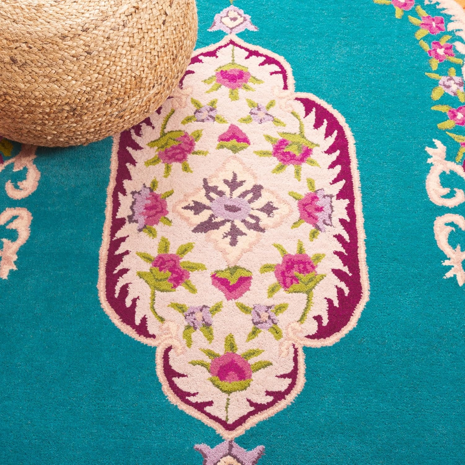 image:imageSAFAVIEH Area Rug 8x10 Bellagio Collection Large Blue amp Pink Handmade Wool Medallion Design Ideal for Living Room Bedroom Office Dining Space BLG535MBluePink