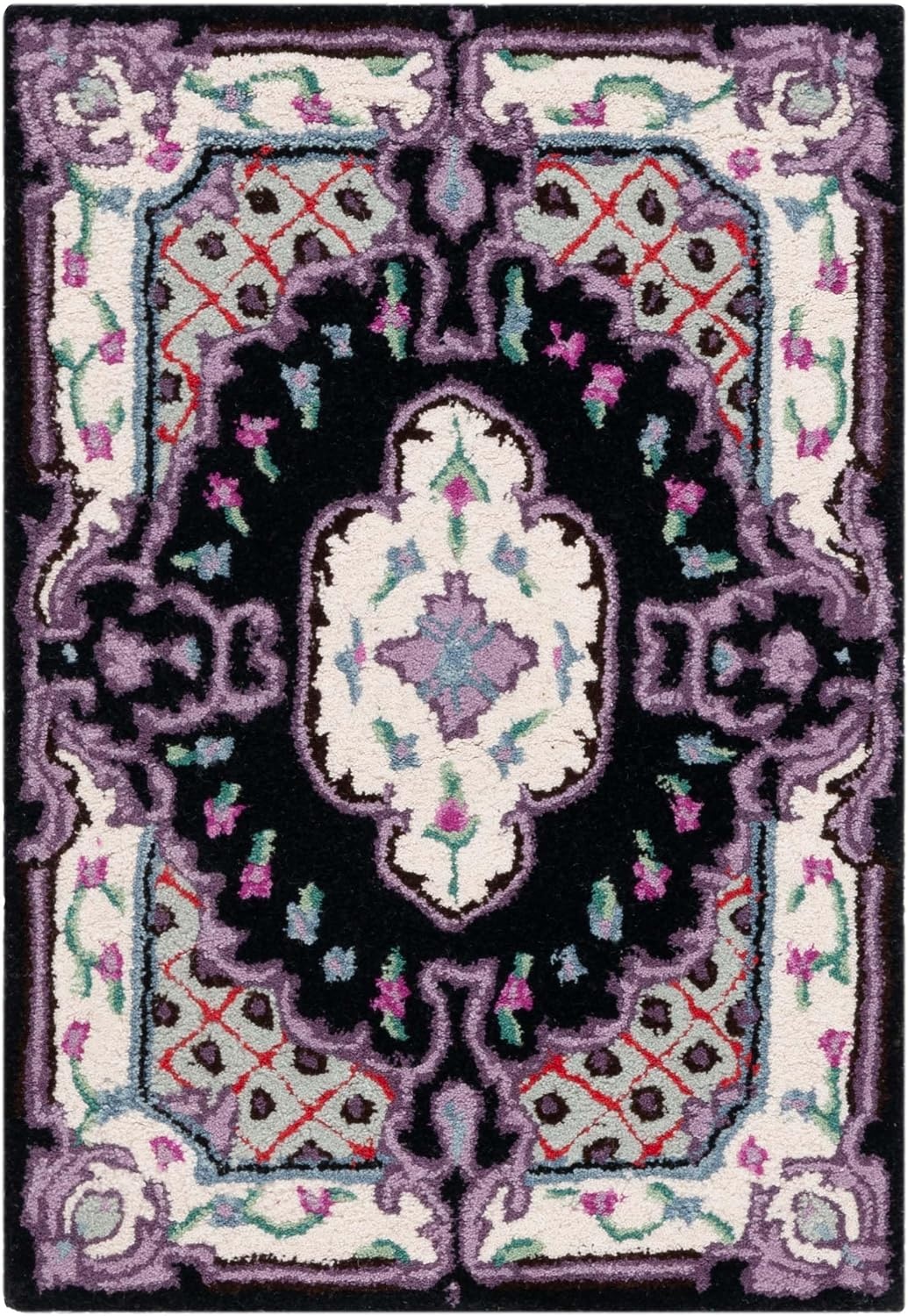 image:imageSAFAVIEH Area Rug 8x10 Bellagio Collection Large Blue amp Pink Handmade Wool Medallion Design Ideal for Living Room Bedroom Office Dining Space BLG535MBlackIvory