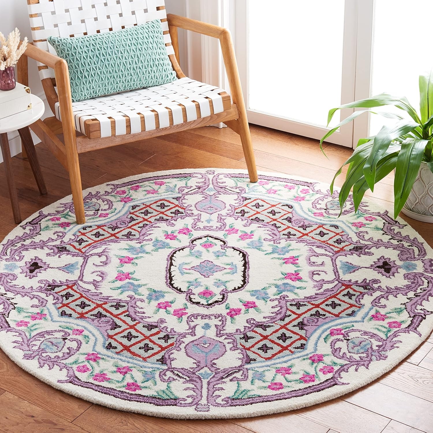 image:imageSAFAVIEH Area Rug 8x10 Bellagio Collection Large Blue amp Pink Handmade Wool Medallion Design Ideal for Living Room Bedroom Office Dining Space BLG535MIvory