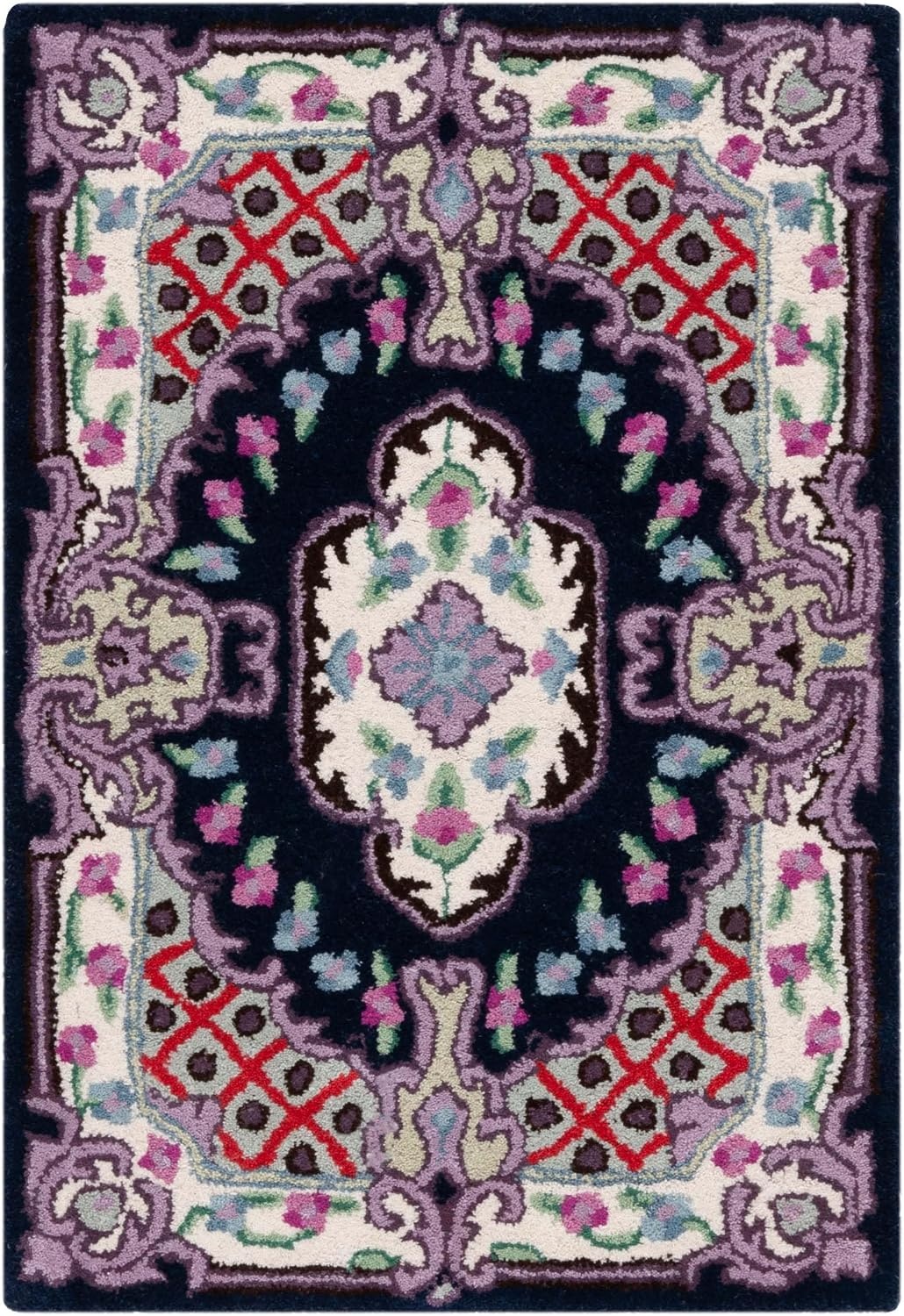 image:imageSAFAVIEH Area Rug 8x10 Bellagio Collection Large Blue amp Pink Handmade Wool Medallion Design Ideal for Living Room Bedroom Office Dining Space BLG535MNavyIvory