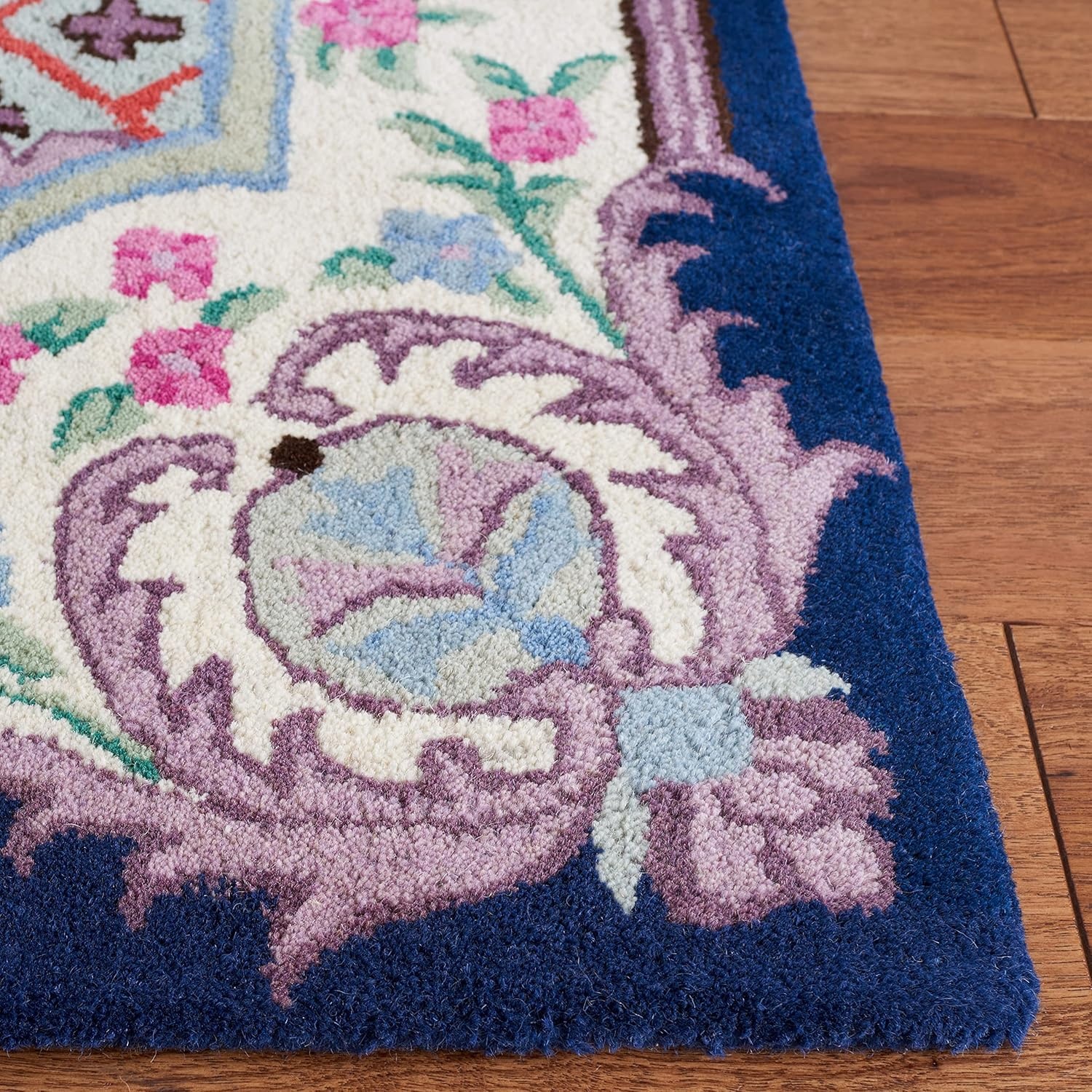 image:imageSAFAVIEH Area Rug 8x10 Bellagio Collection Large Blue amp Pink Handmade Wool Medallion Design Ideal for Living Room Bedroom Office Dining Space BLG535MNavyIvory