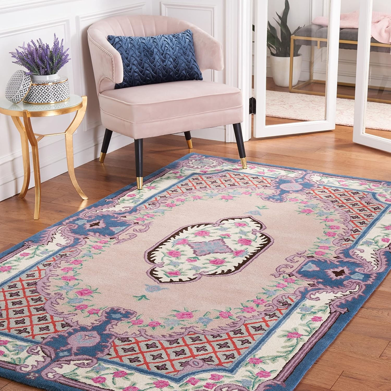 image:imageSAFAVIEH Area Rug 8x10 Bellagio Collection Large Blue amp Pink Handmade Wool Medallion Design Ideal for Living Room Bedroom Office Dining Space BLG535MPinkIvory