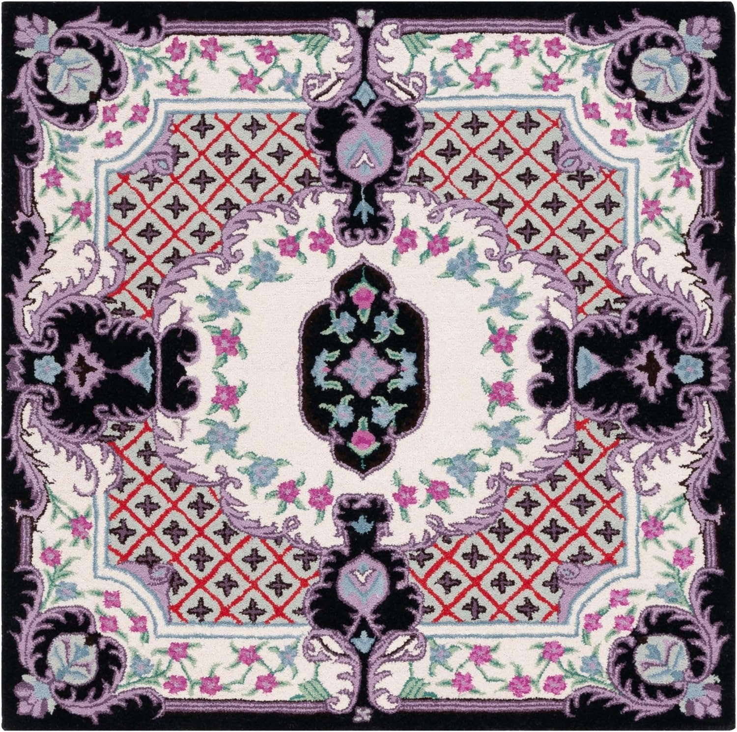 image:imageSAFAVIEH Area Rug 8x10 Bellagio Collection Large Blue amp Pink Handmade Wool Medallion Design Ideal for Living Room Bedroom Office Dining Space BLG535MIvoryBlack