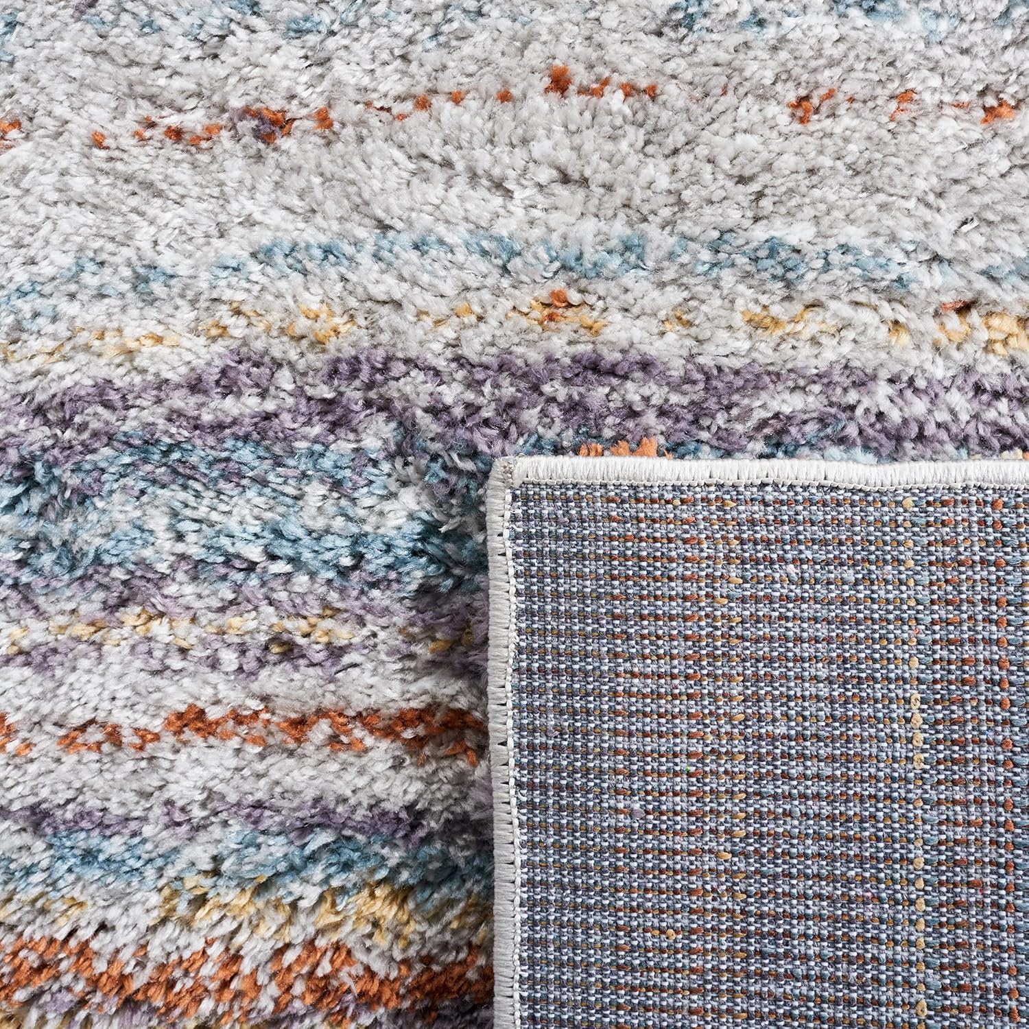 image:imageSAFAVIEH Area Rug 8x10 Berber Shag Collection Large Blue Rust amp Ivory Modern Design NonShedding amp Easy Cleaning Plush Thick Pile Ideal for Living Room Bedroom Dining Space BER571ABlue RustIvory
