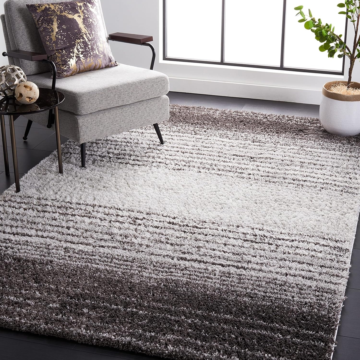 image:imageSAFAVIEH Area Rug 8x10 Berber Shag Collection Large Blue Rust amp Ivory Modern Design NonShedding amp Easy Cleaning Plush Thick Pile Ideal for Living Room Bedroom Dining Space BER571AGreyDark Grey