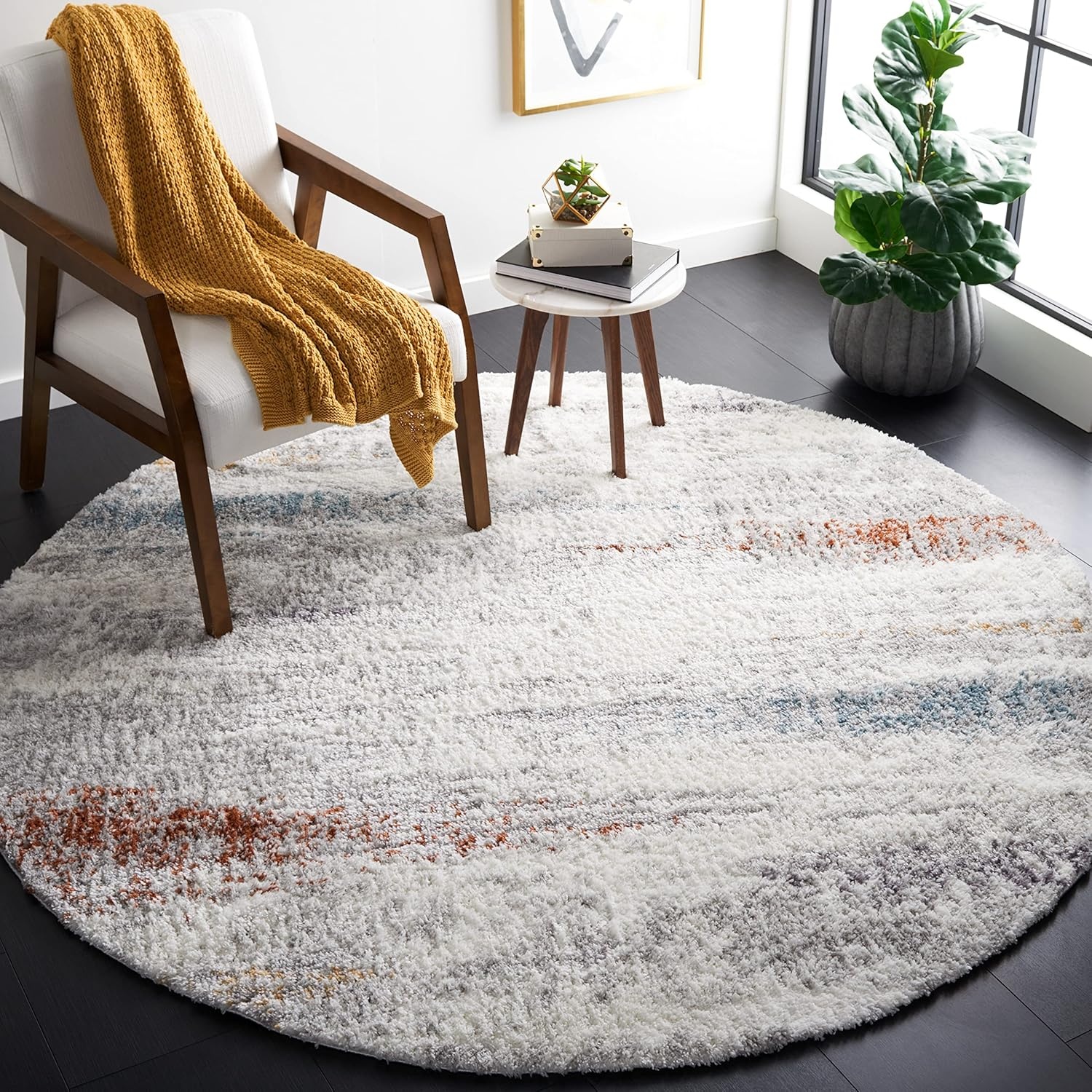 image:imageSAFAVIEH Area Rug 8x10 Berber Shag Collection Large Blue Rust amp Ivory Modern Design NonShedding amp Easy Cleaning Plush Thick Pile Ideal for Living Room Bedroom Dining Space BER581ABlue RustIvory