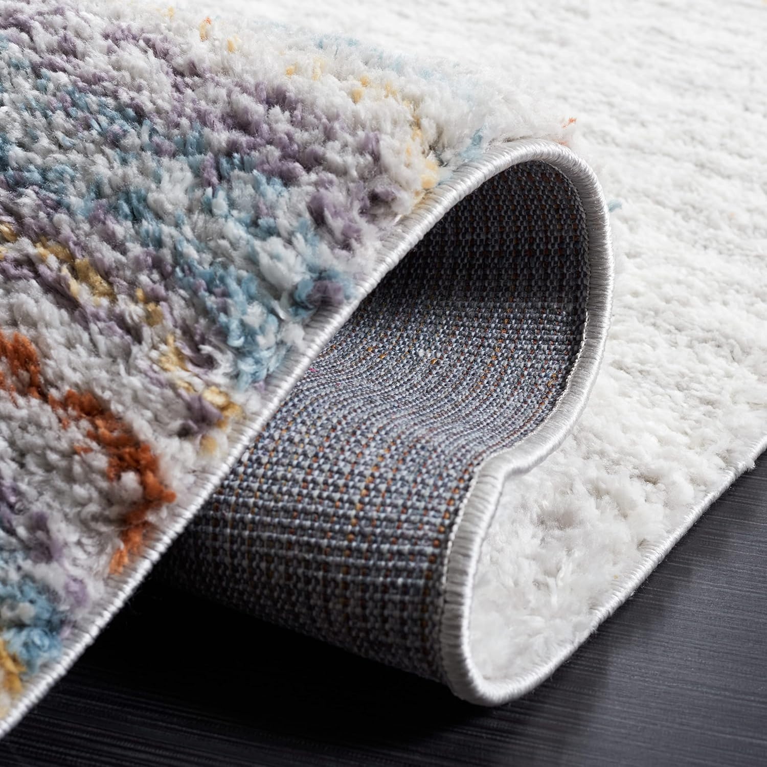 image:imageSAFAVIEH Area Rug 8x10 Berber Shag Collection Large Blue Rust amp Ivory Modern Design NonShedding amp Easy Cleaning Plush Thick Pile Ideal for Living Room Bedroom Dining Space BER571ABlue RustIvory