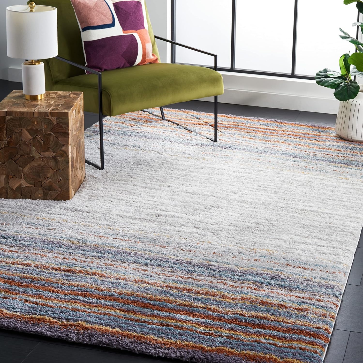 image:imageSAFAVIEH Area Rug 8x10 Berber Shag Collection Large Blue Rust amp Ivory Modern Design NonShedding amp Easy Cleaning Plush Thick Pile Ideal for Living Room Bedroom Dining Space BER571ABlue RustIvory