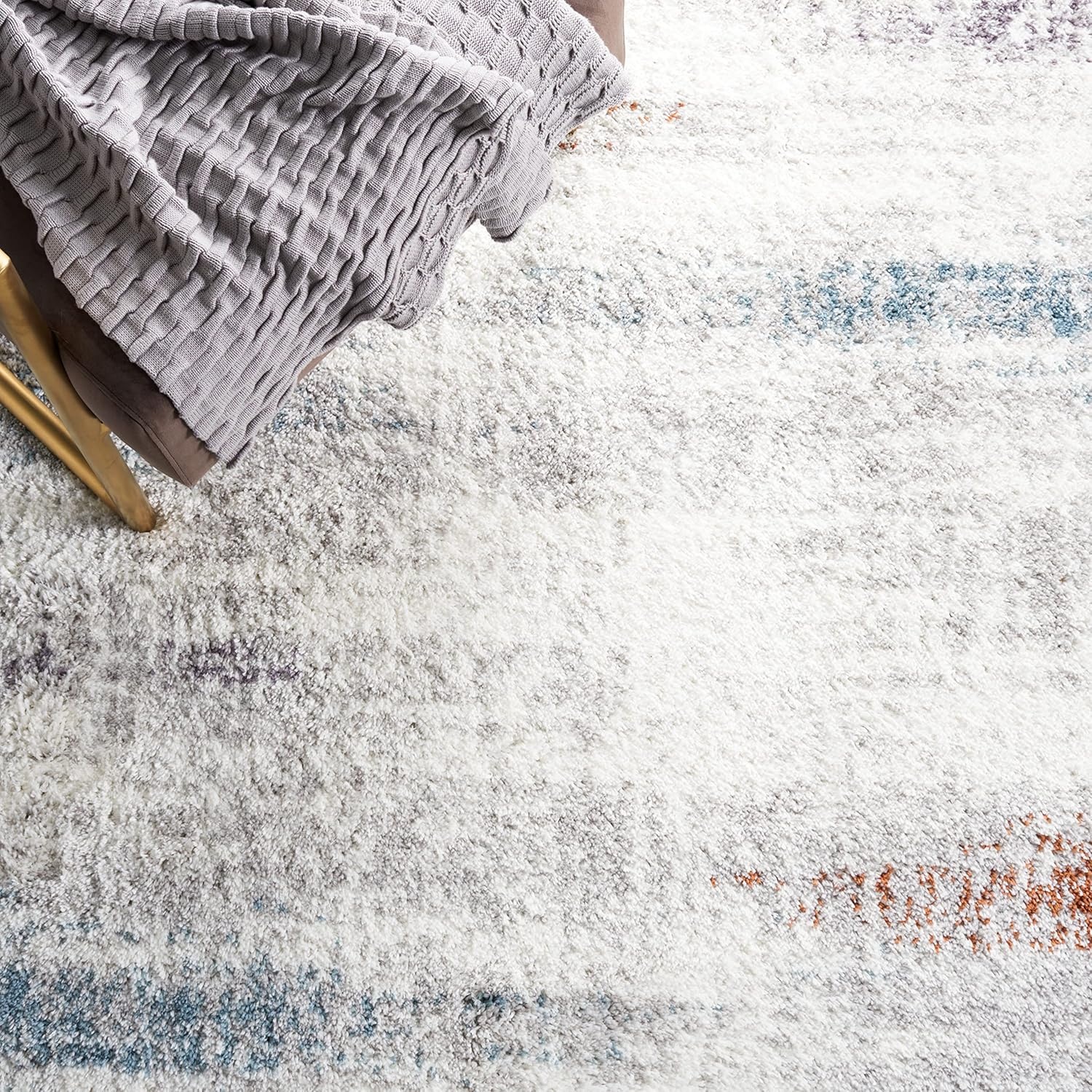 image:imageSAFAVIEH Area Rug 8x10 Berber Shag Collection Large Blue Rust amp Ivory Modern Design NonShedding amp Easy Cleaning Plush Thick Pile Ideal for Living Room Bedroom Dining Space BER581ABlue RustIvory