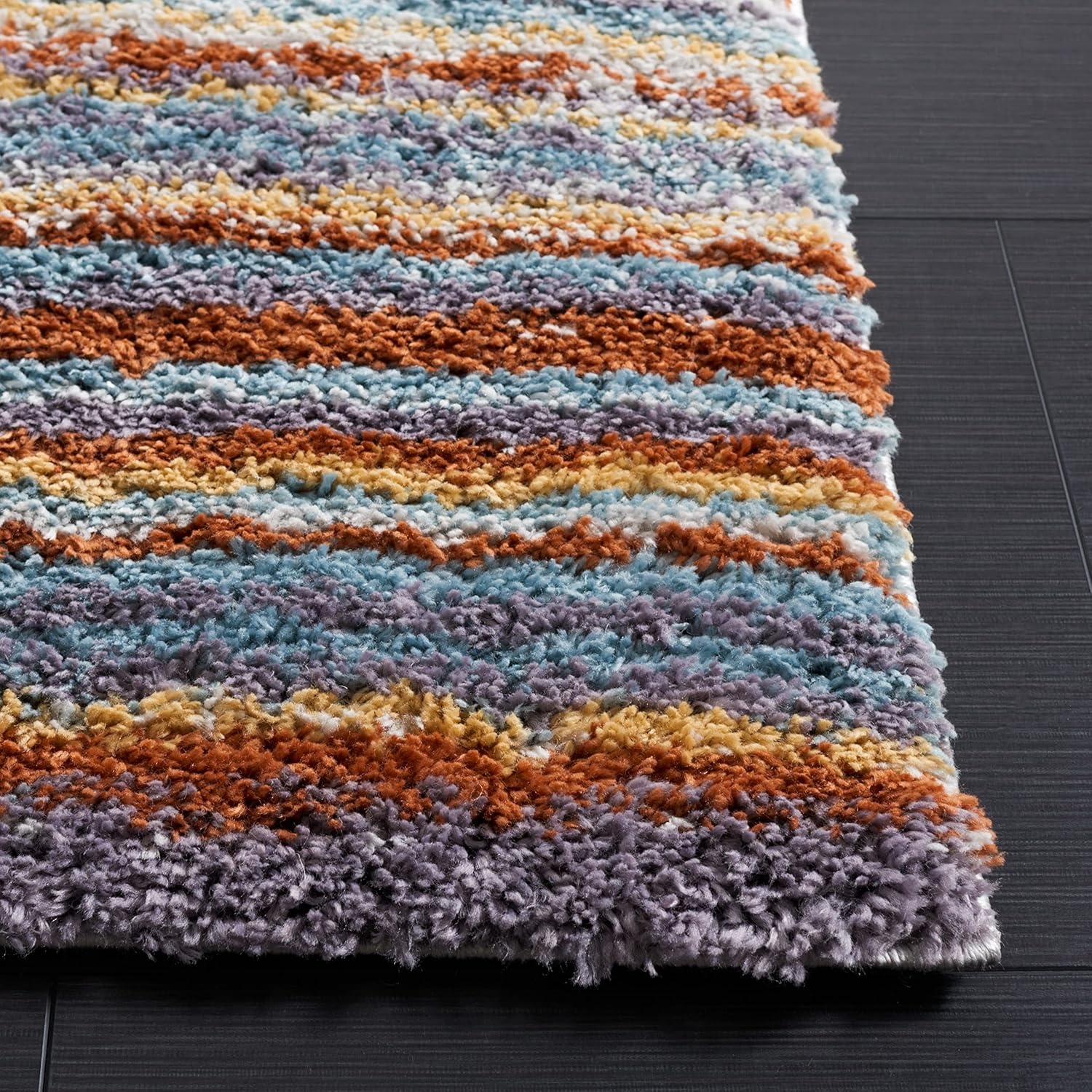 image:imageSAFAVIEH Area Rug 8x10 Berber Shag Collection Large Blue Rust amp Ivory Modern Design NonShedding amp Easy Cleaning Plush Thick Pile Ideal for Living Room Bedroom Dining Space BER571ABlue RustIvory
