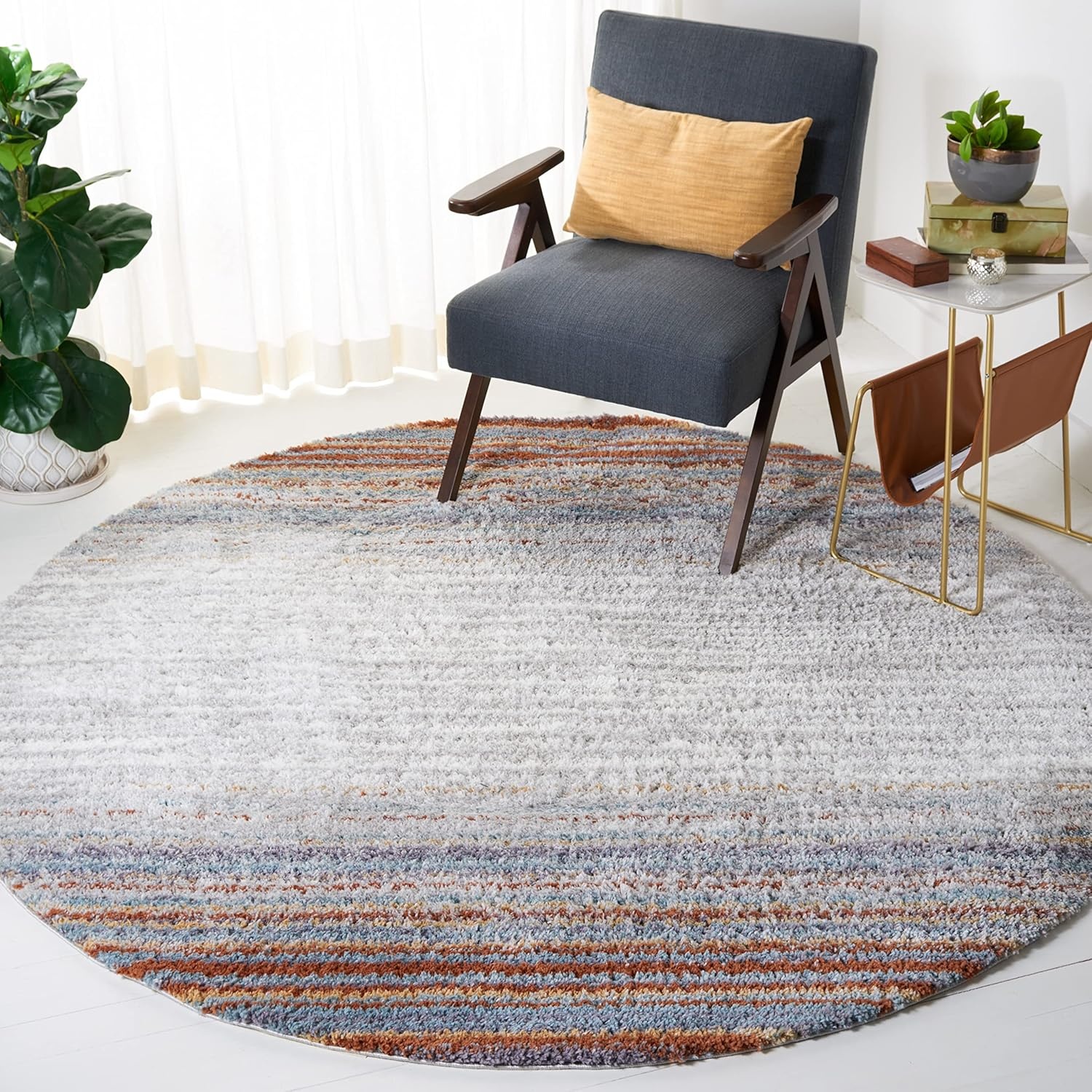 image:imageSAFAVIEH Area Rug 8x10 Berber Shag Collection Large Blue Rust amp Ivory Modern Design NonShedding amp Easy Cleaning Plush Thick Pile Ideal for Living Room Bedroom Dining Space BER571ABlue RustIvory