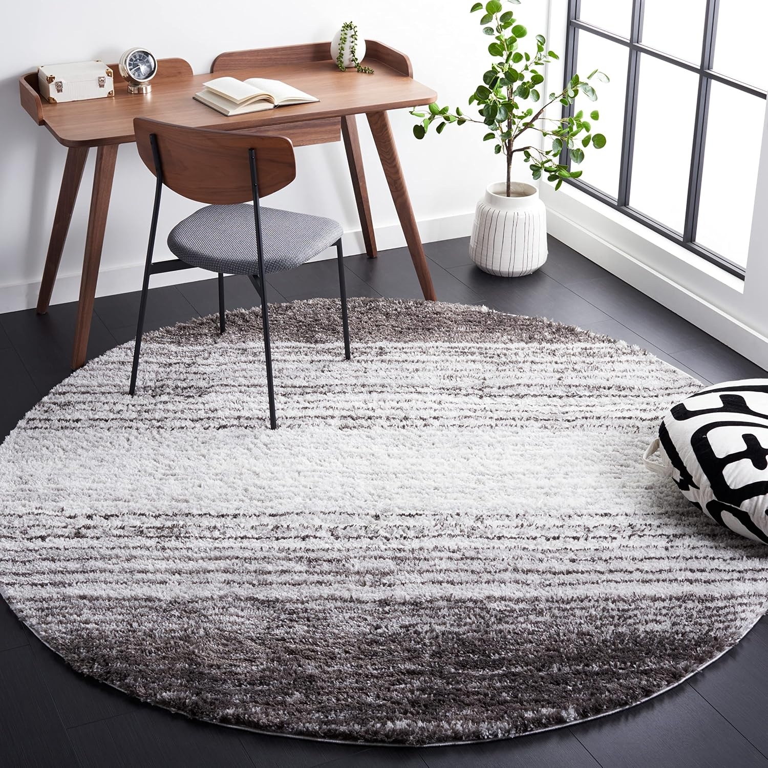 image:imageSAFAVIEH Area Rug 8x10 Berber Shag Collection Large Blue Rust amp Ivory Modern Design NonShedding amp Easy Cleaning Plush Thick Pile Ideal for Living Room Bedroom Dining Space BER571AGreyDark Grey
