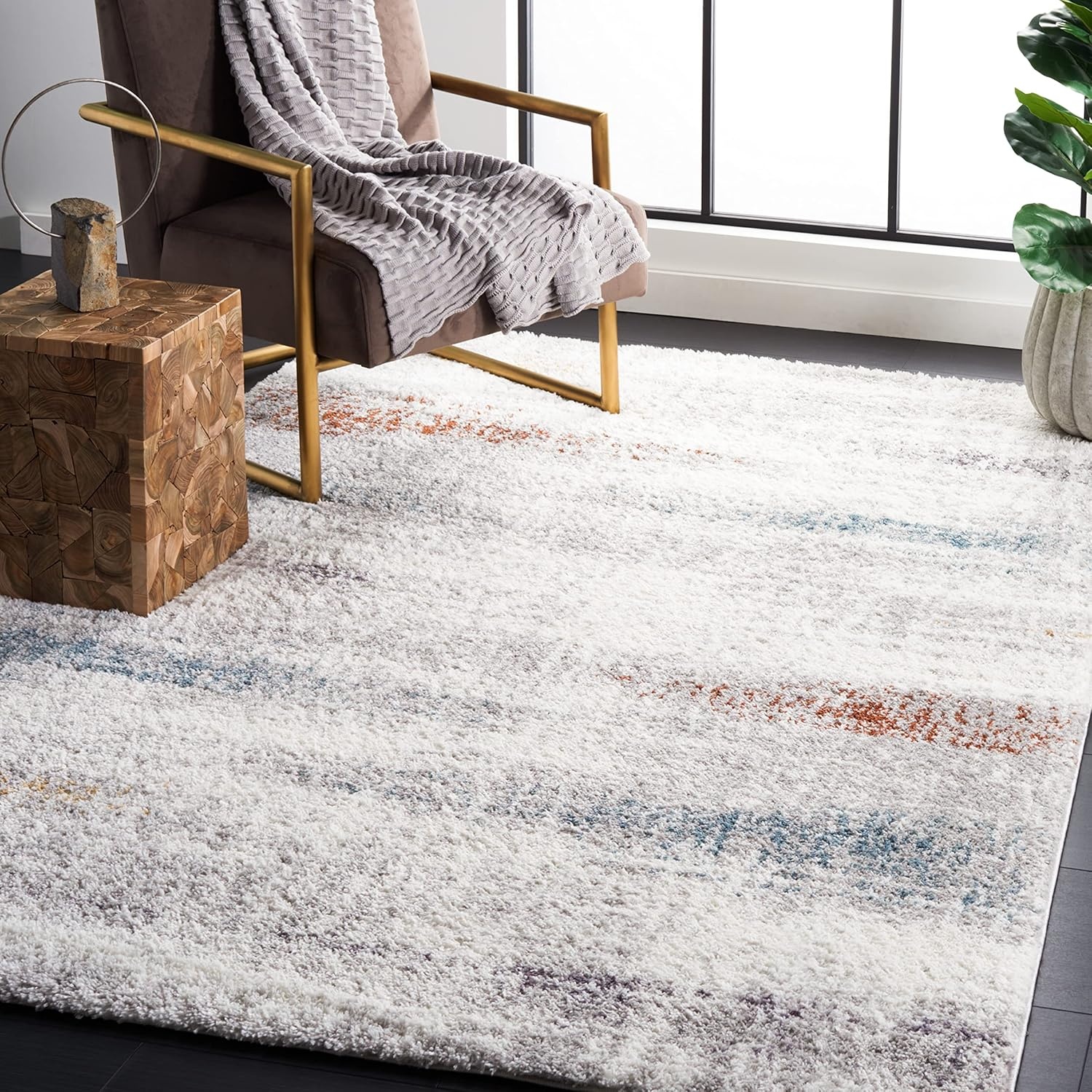 image:imageSAFAVIEH Area Rug 8x10 Berber Shag Collection Large Blue Rust amp Ivory Modern Design NonShedding amp Easy Cleaning Plush Thick Pile Ideal for Living Room Bedroom Dining Space BER581ABlue RustIvory