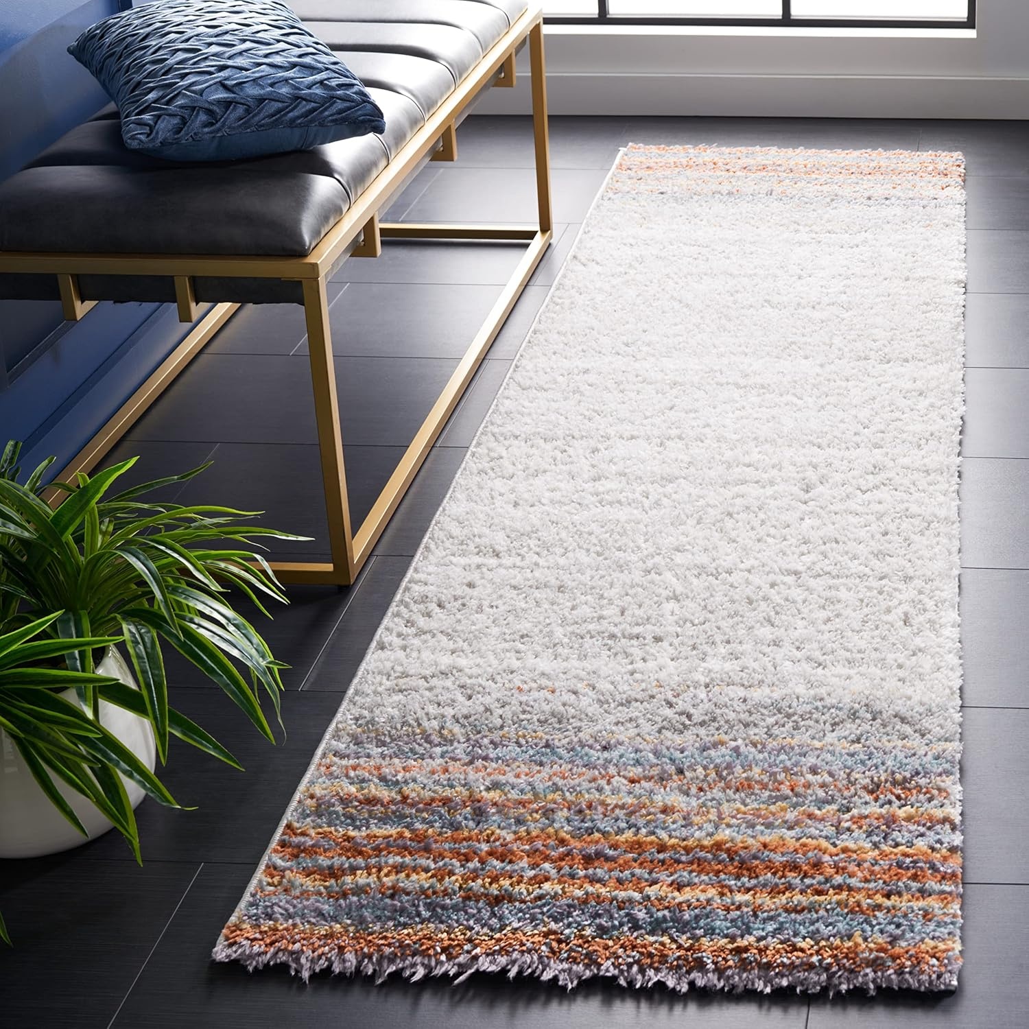 image:imageSAFAVIEH Area Rug 8x10 Berber Shag Collection Large Blue Rust amp Ivory Modern Design NonShedding amp Easy Cleaning Plush Thick Pile Ideal for Living Room Bedroom Dining Space BER571ABlue RustIvory