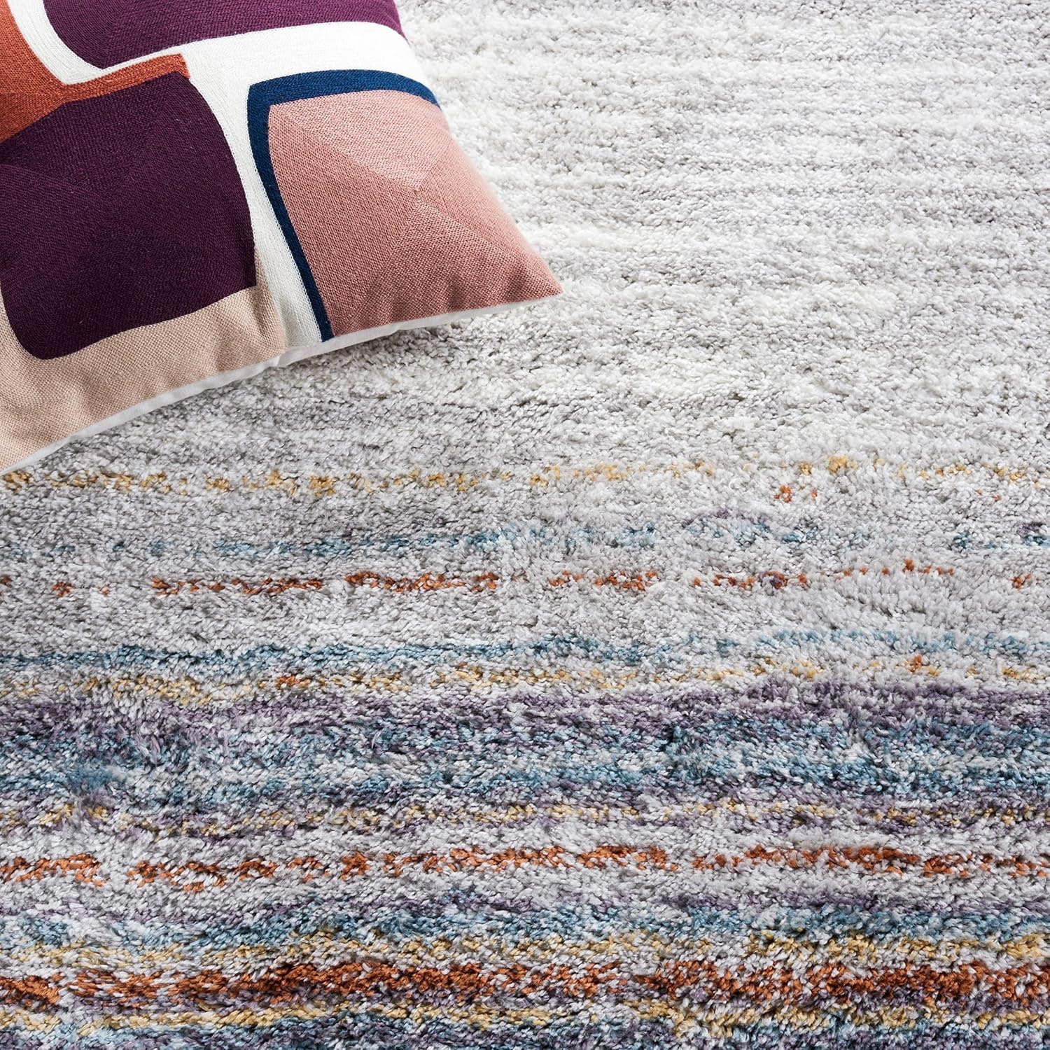 image:imageSAFAVIEH Area Rug 8x10 Berber Shag Collection Large Blue Rust amp Ivory Modern Design NonShedding amp Easy Cleaning Plush Thick Pile Ideal for Living Room Bedroom Dining Space BER571ABlue RustIvory