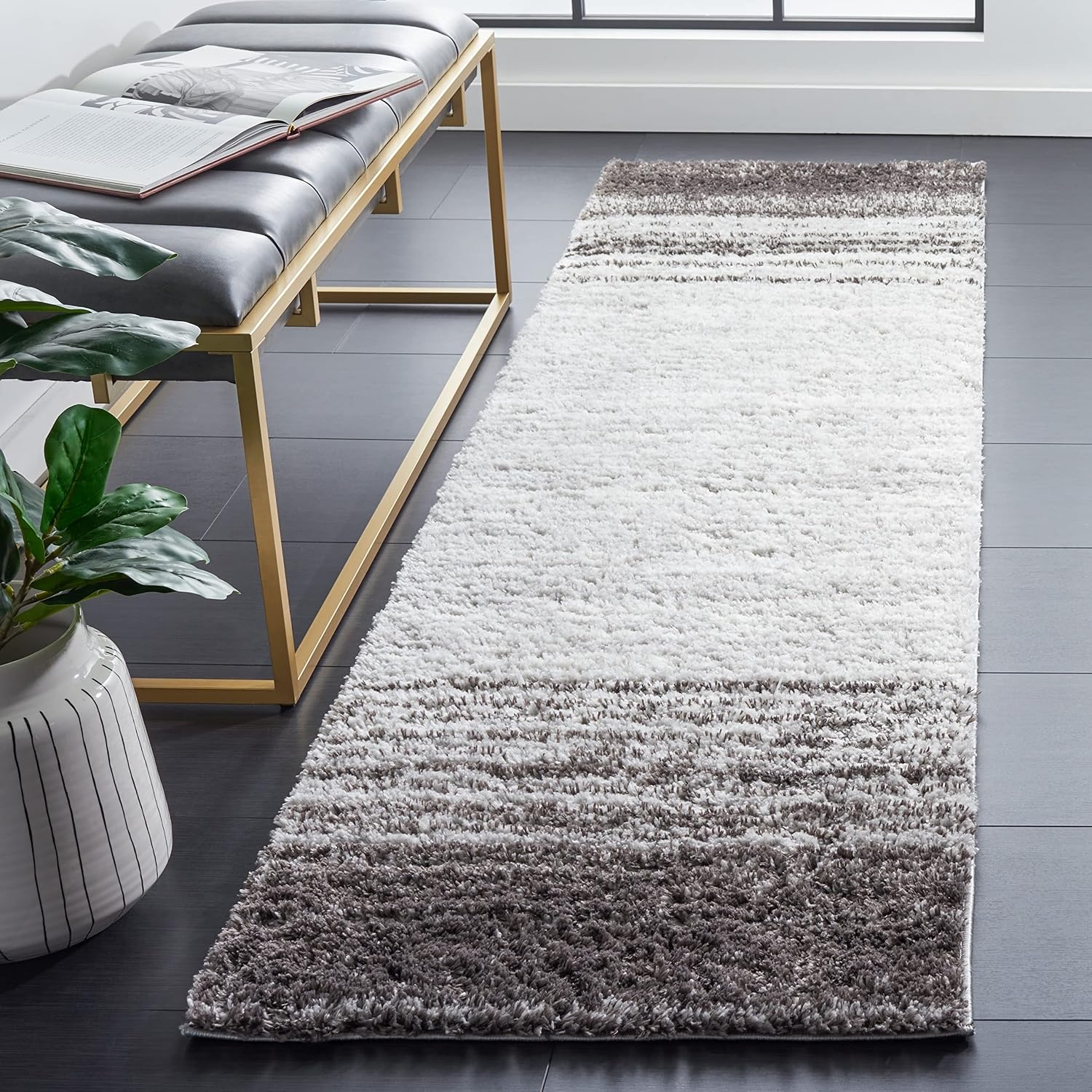 image:imageSAFAVIEH Area Rug 8x10 Berber Shag Collection Large Blue Rust amp Ivory Modern Design NonShedding amp Easy Cleaning Plush Thick Pile Ideal for Living Room Bedroom Dining Space BER571AGreyDark Grey