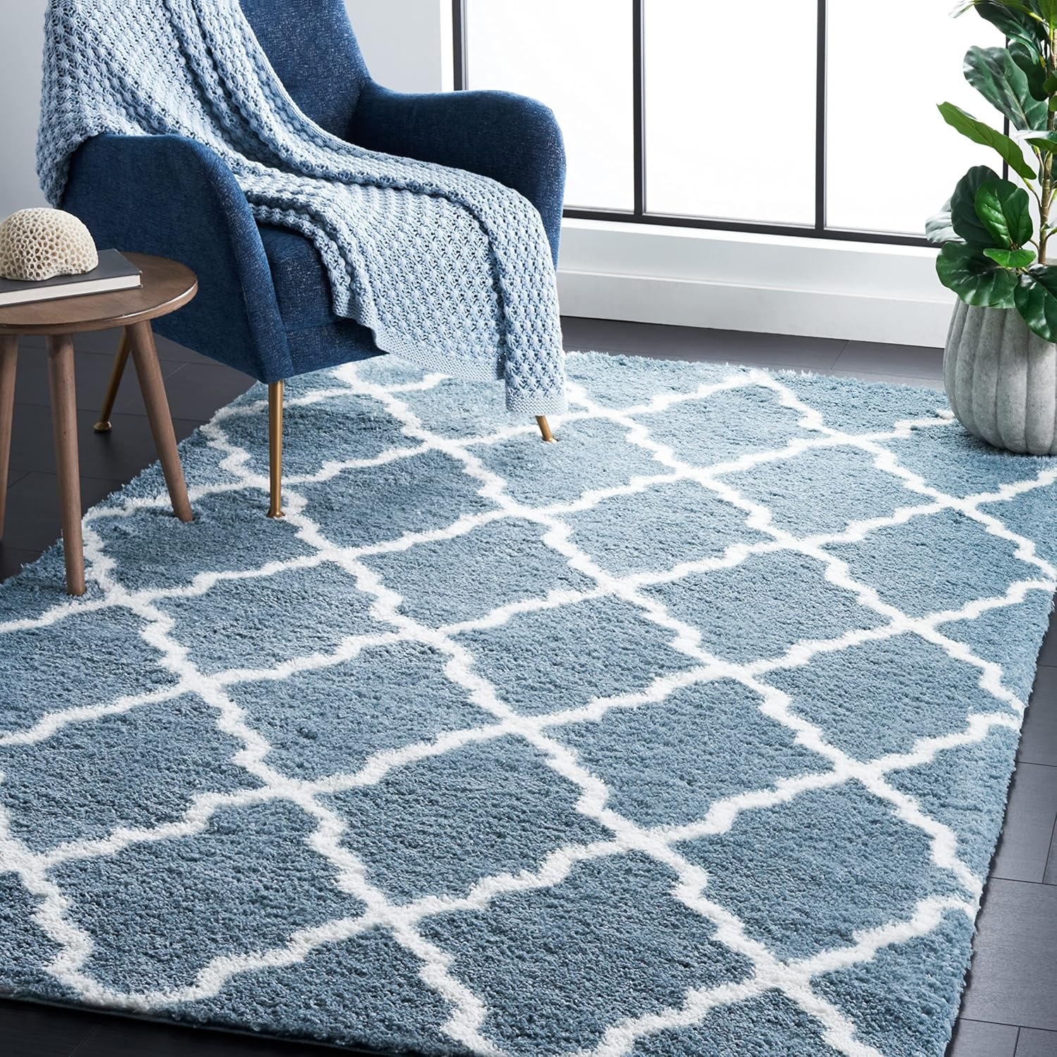 image:imageSAFAVIEH Area Rug 8x10 Berber Shag Collection Large Dark Beige amp Ivory Moroccan Design NonShedding amp Easy Cleaning Plush Thick Pile Ideal for Living Room Bedroom Dining Space BER575DBlue RustIvory