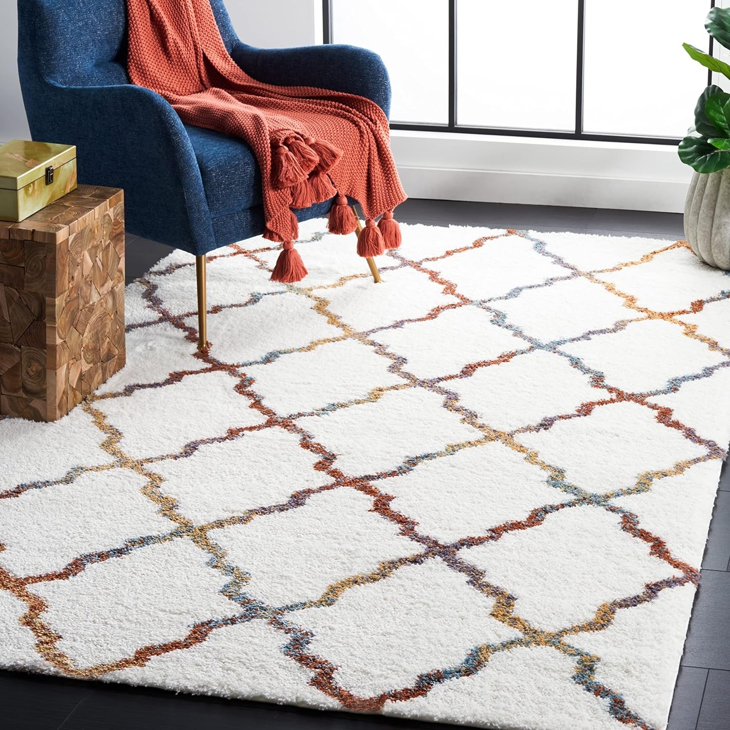 image:imageSAFAVIEH Area Rug 8x10 Berber Shag Collection Large Dark Beige amp Ivory Moroccan Design NonShedding amp Easy Cleaning Plush Thick Pile Ideal for Living Room Bedroom Dining Space BER575DIvoryMulti