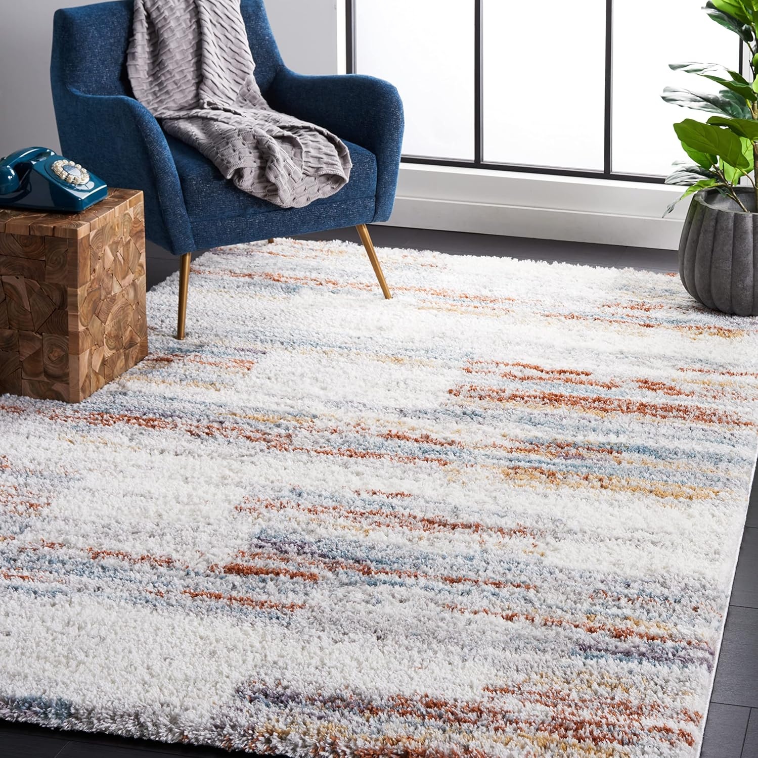 image:imageSAFAVIEH Area Rug 8x10 Berber Shag Collection Large Grey amp Light Grey Modern Design NonShedding amp Easy Cleaning Plush Thick Pile Ideal for Living Room Bedroom Dining Space BER541FBlue RustIvory