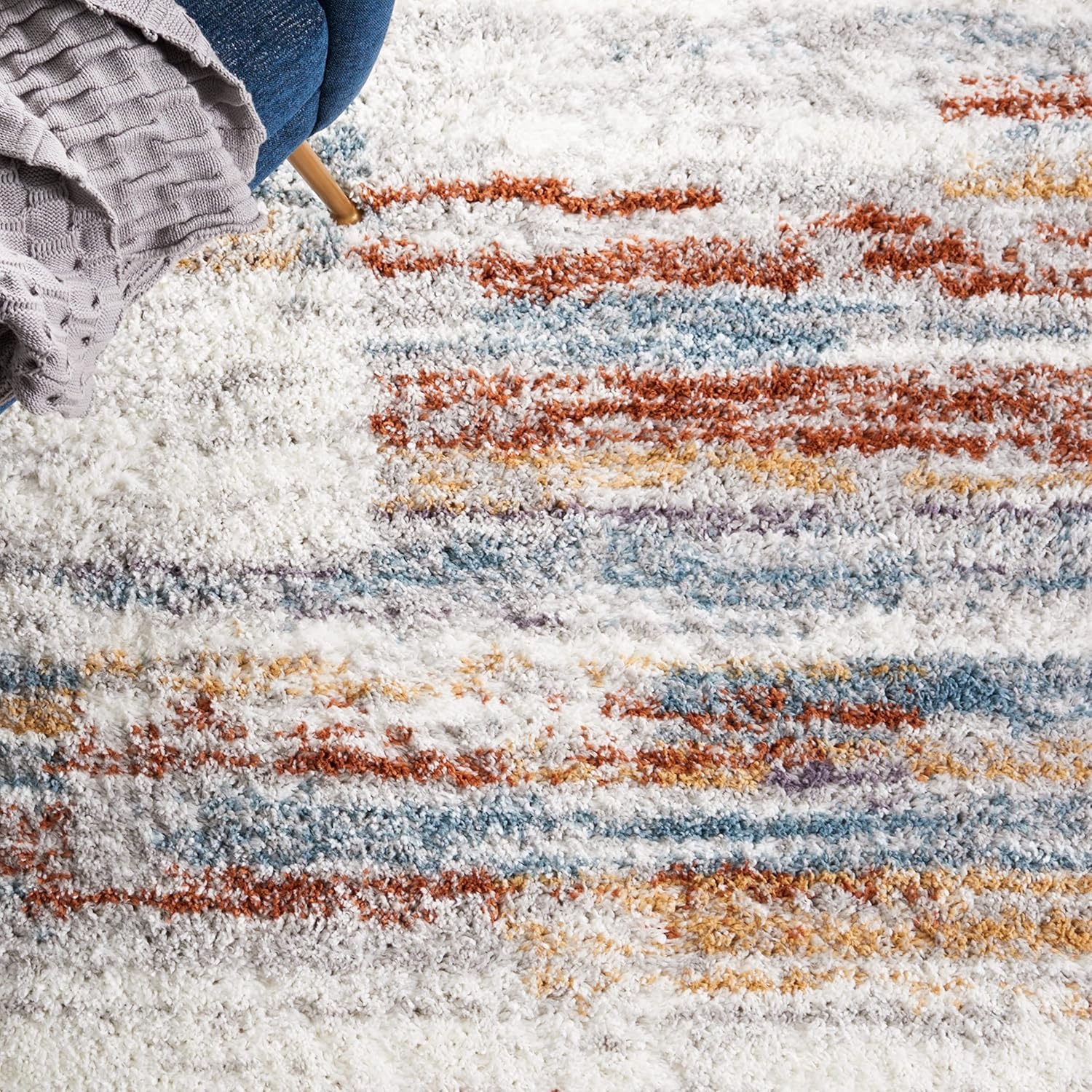 image:imageSAFAVIEH Area Rug 8x10 Berber Shag Collection Large Grey amp Light Grey Modern Design NonShedding amp Easy Cleaning Plush Thick Pile Ideal for Living Room Bedroom Dining Space BER541FBlue RustIvory