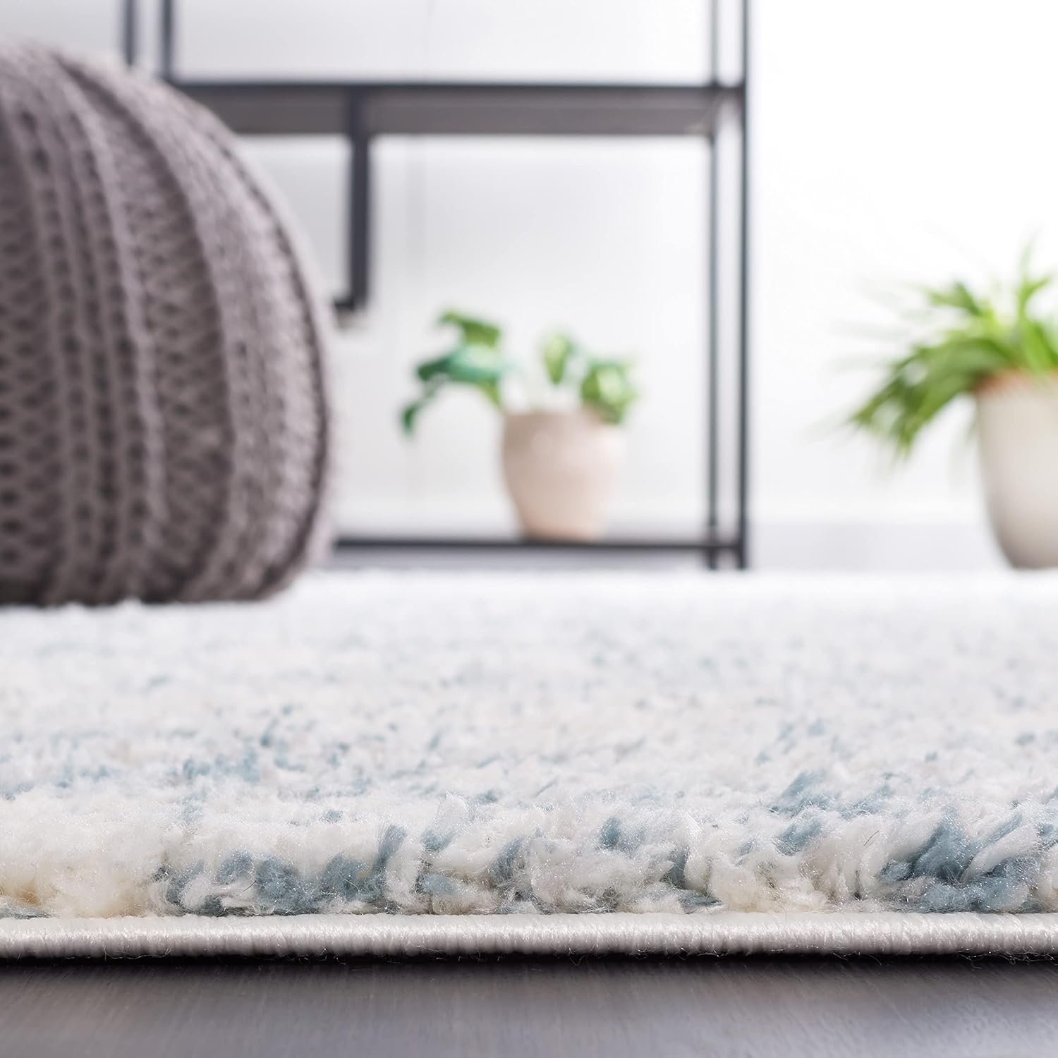 image:imageSAFAVIEH Area Rug 8x10 Berber Shag Collection Large Ivory amp Beige Modern Design NonShedding amp Easy Cleaning Plush Thick Pile Ideal for Living Room Bedroom Dining Space BER563AIvoryLight Aqua