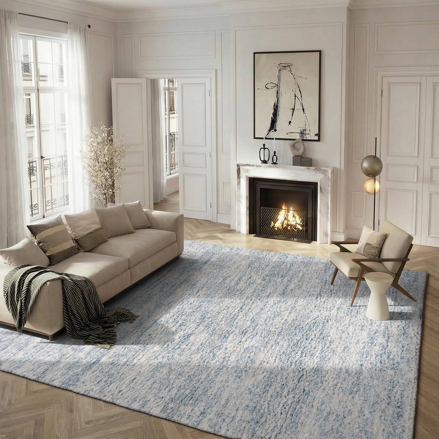 image:imageSAFAVIEH Area Rug 8x10 Berber Shag Collection Large Ivory amp Beige Modern Design NonShedding amp Easy Cleaning Plush Thick Pile Ideal for Living Room Bedroom Dining Space BER563AIvoryLight Aqua
