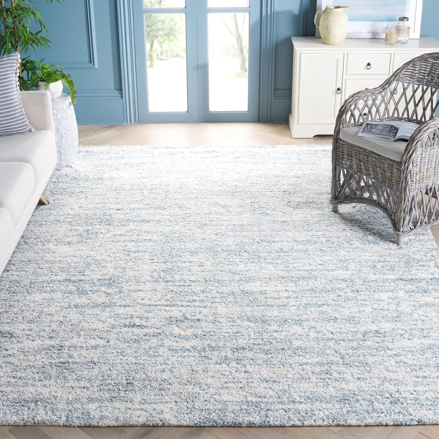 image:imageSAFAVIEH Area Rug 8x10 Berber Shag Collection Large Ivory amp Beige Modern Design NonShedding amp Easy Cleaning Plush Thick Pile Ideal for Living Room Bedroom Dining Space BER563AIvoryLight Aqua