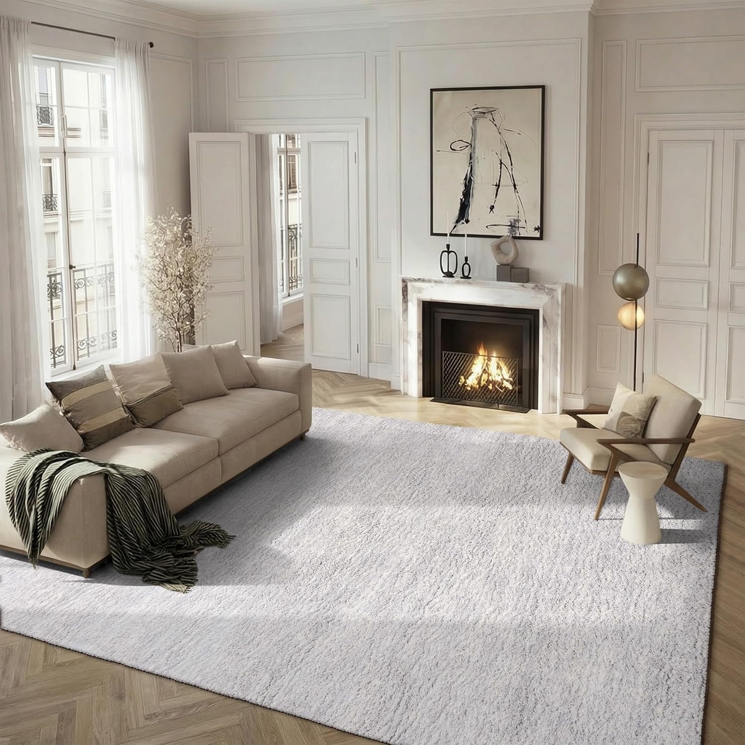 image:imageSAFAVIEH Area Rug 8x10 Berber Shag Collection Large Ivory amp Beige Modern Design NonShedding amp Easy Cleaning Plush Thick Pile Ideal for Living Room Bedroom Dining Space BER563AGreyIvory