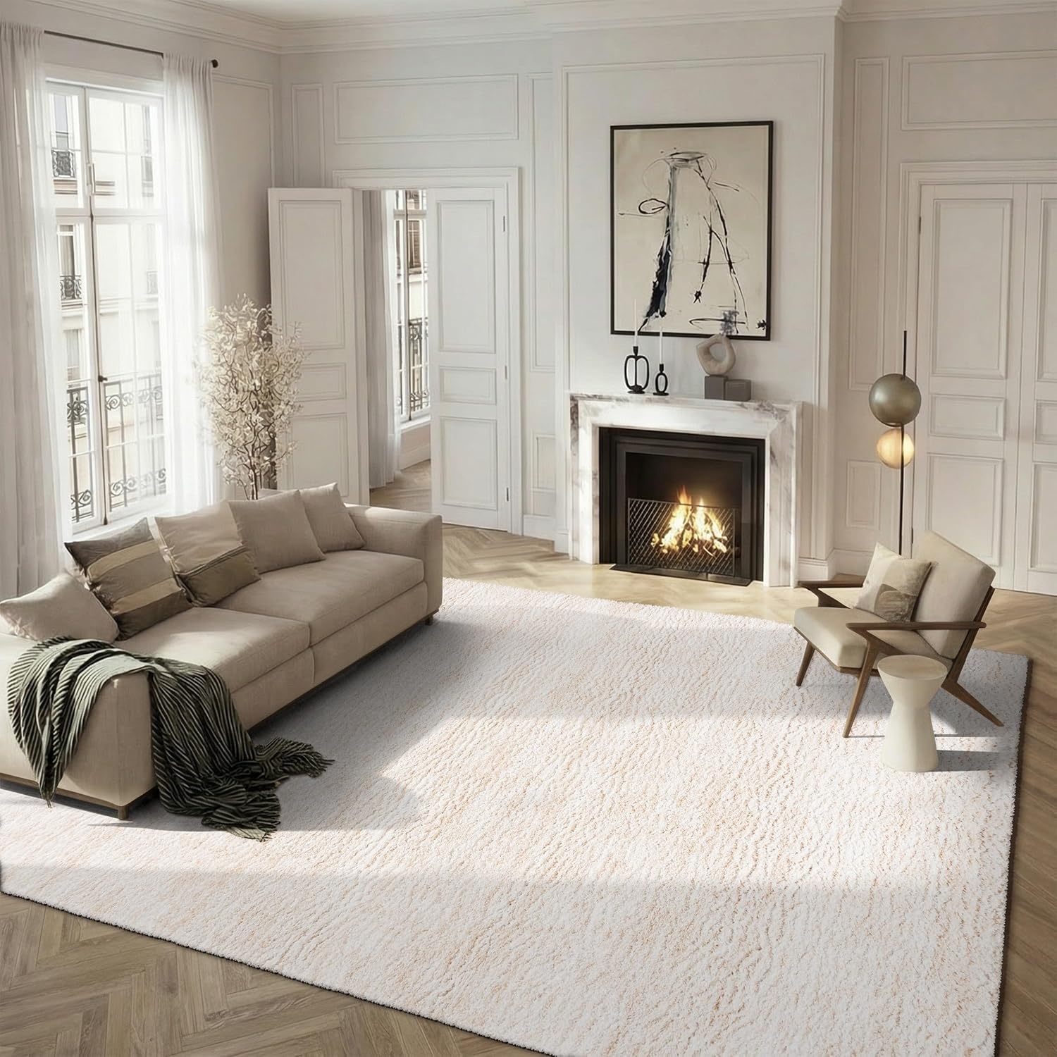 image:imageSAFAVIEH Area Rug 8x10 Berber Shag Collection Large Ivory amp Beige Modern Design NonShedding amp Easy Cleaning Plush Thick Pile Ideal for Living Room Bedroom Dining Space BER563AIvoryBeige