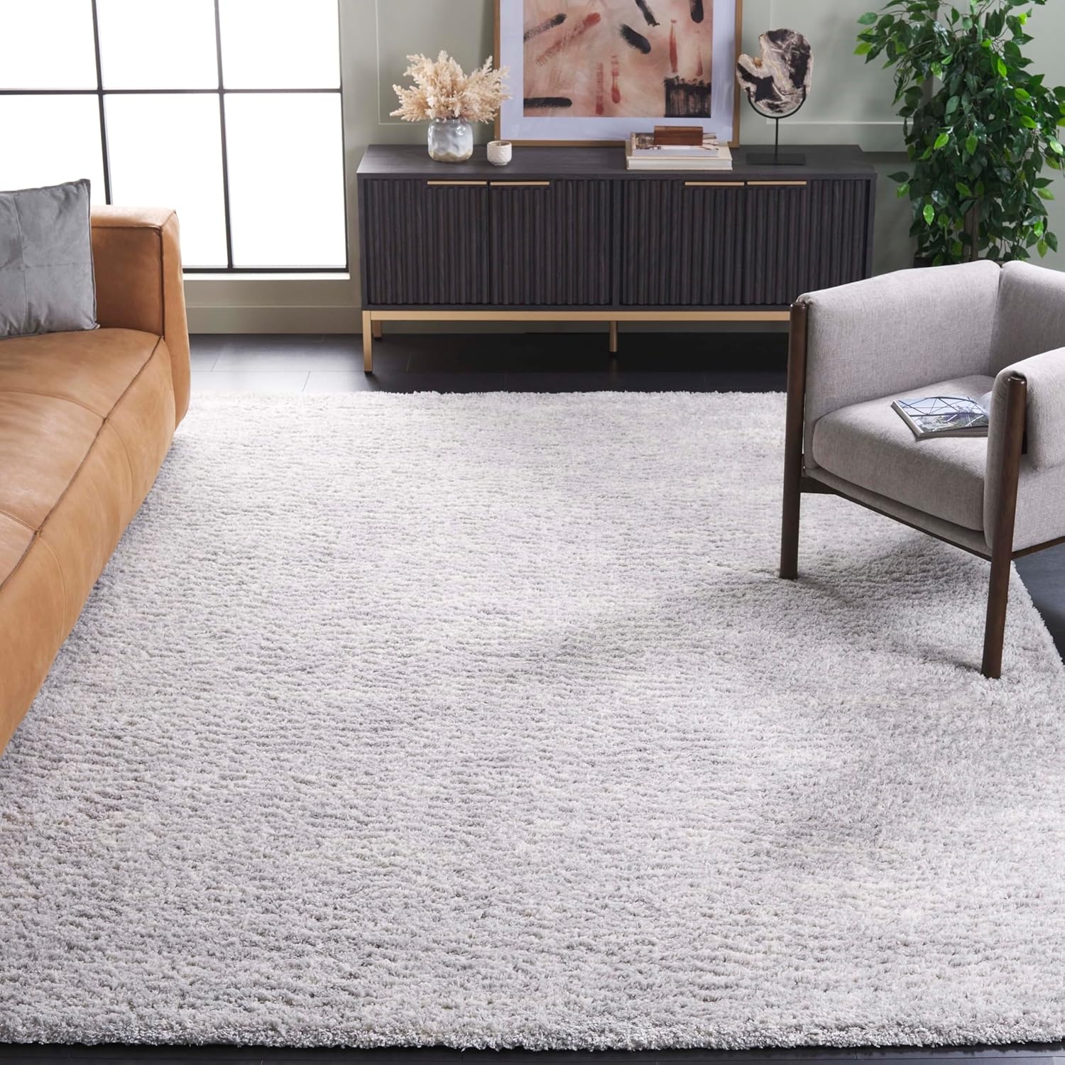image:imageSAFAVIEH Area Rug 8x10 Berber Shag Collection Large Ivory amp Beige Modern Design NonShedding amp Easy Cleaning Plush Thick Pile Ideal for Living Room Bedroom Dining Space BER563AGreyIvory