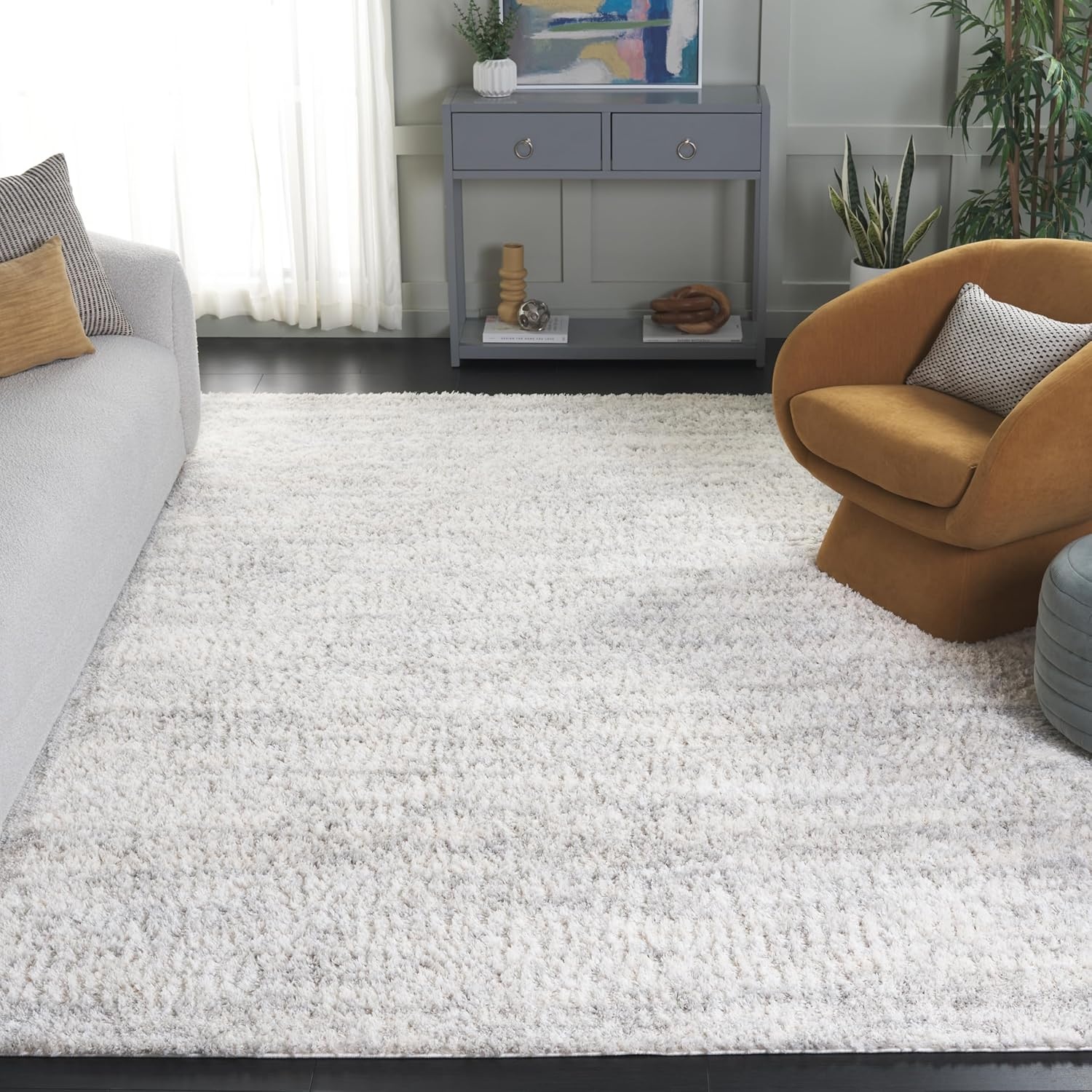 image:imageSAFAVIEH Area Rug 8x10 Berber Shag Collection Large Ivory amp Beige Modern Design NonShedding amp Easy Cleaning Plush Thick Pile Ideal for Living Room Bedroom Dining Space BER563AIvoryLight Grey